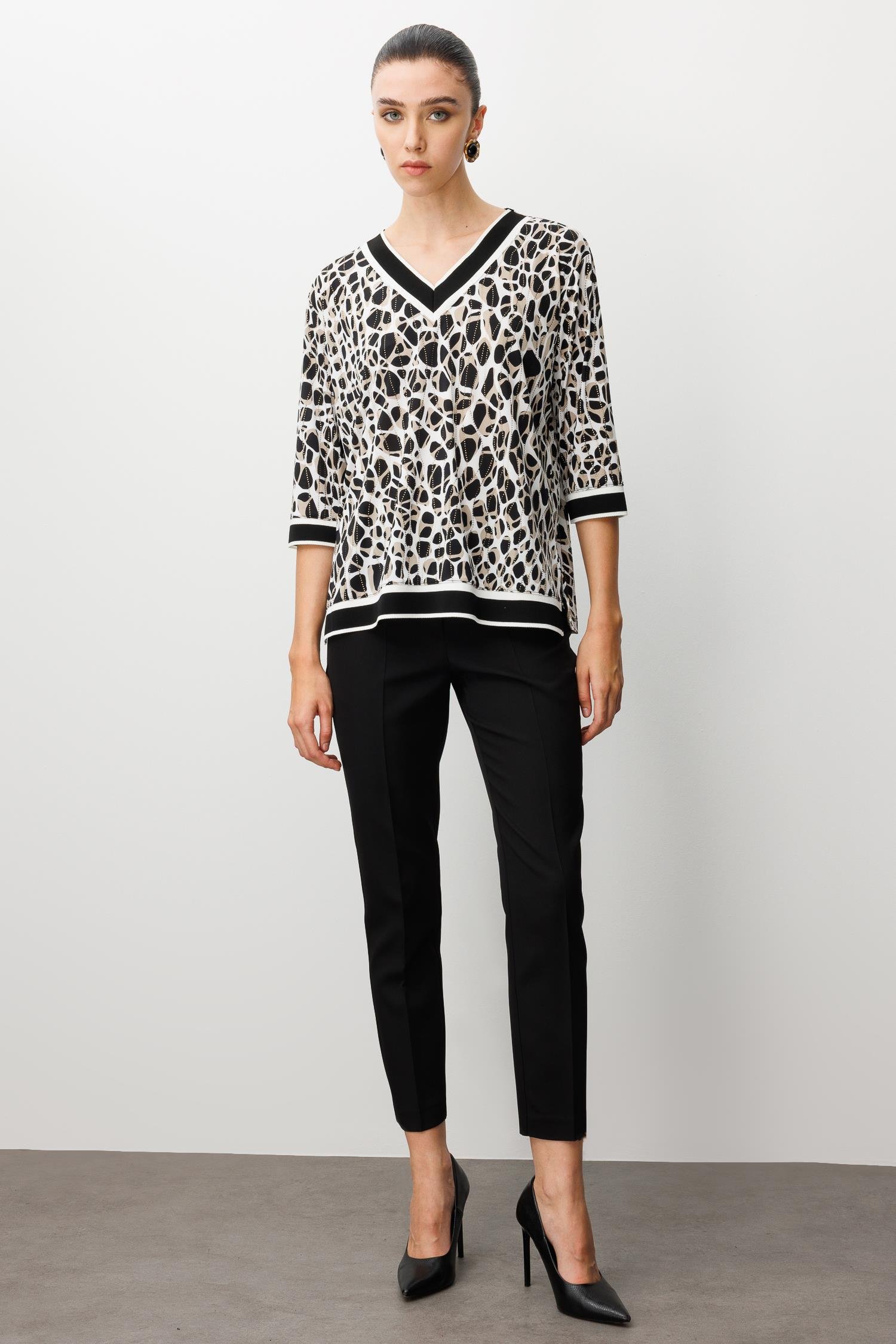 Modailgi  Leopar Desen V Yaka Ribanalı Bluz Leopar