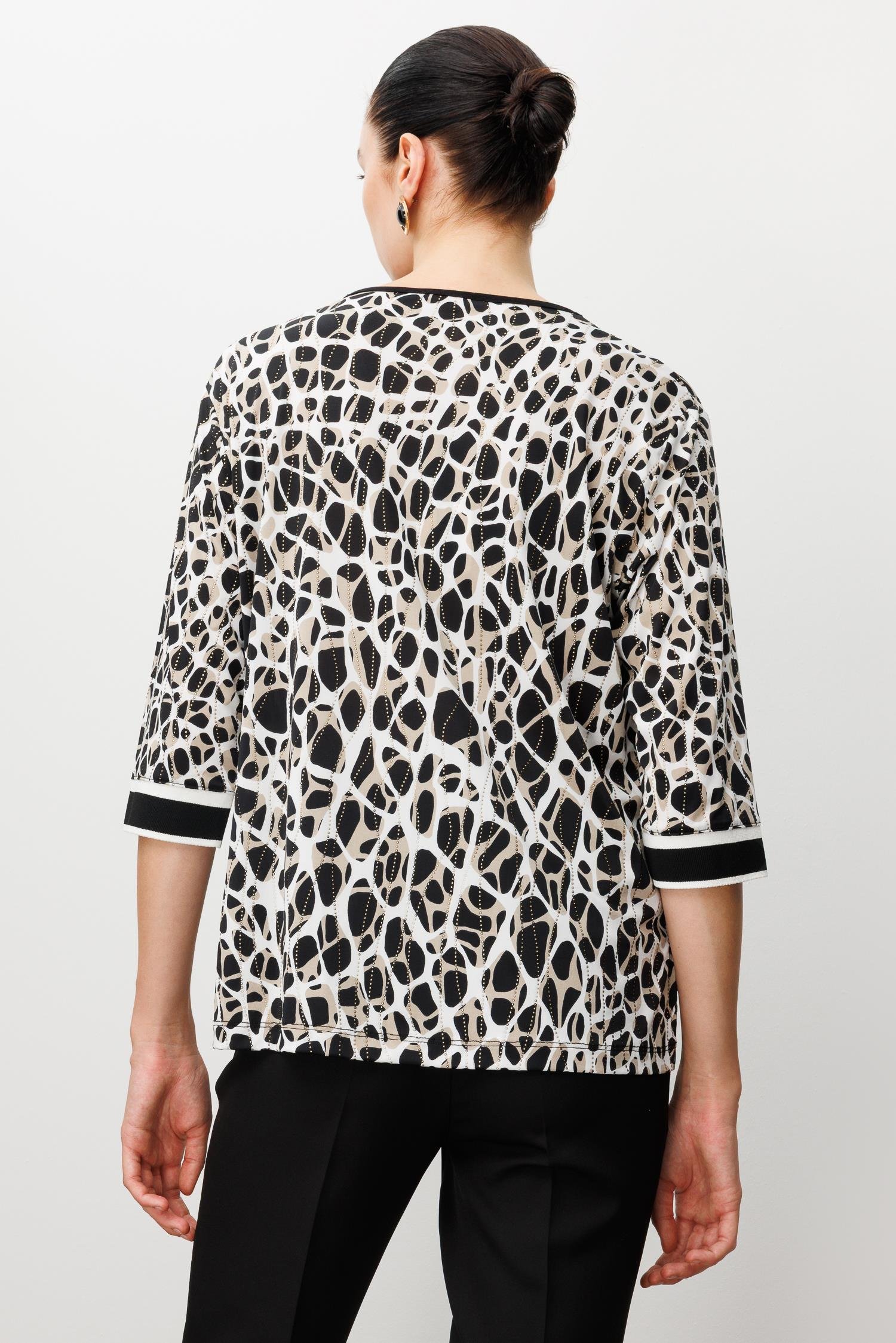 Modailgi  Leopar Desen V Yaka Ribanalı Bluz Leopar