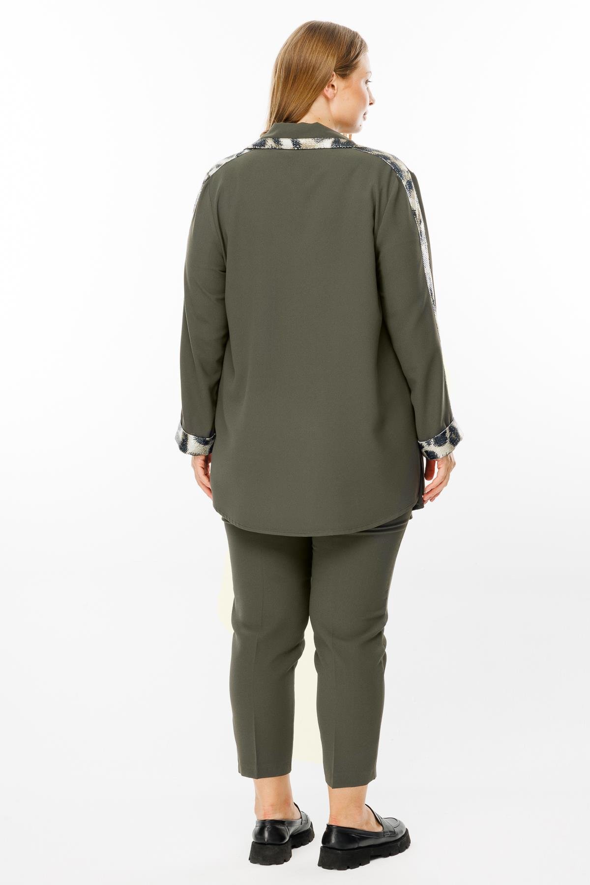 Modailgi  Leopar Detaylı İkili Takım Haki