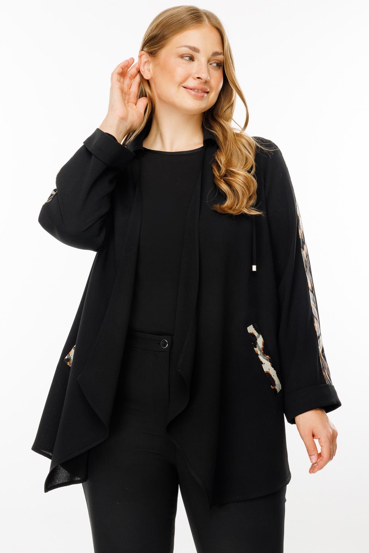Modailgi  Leopar Detaylı İkili Takım Siyah