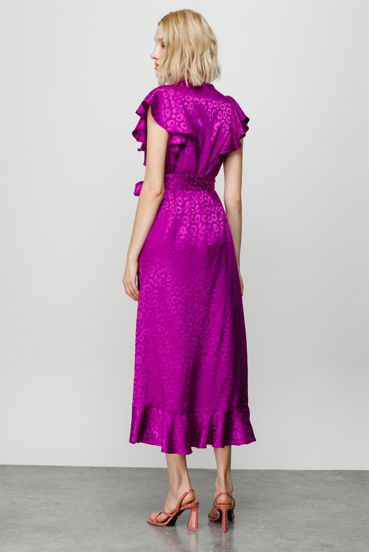 Modailgi  Leopar Jakar Desenli Elbise Mor