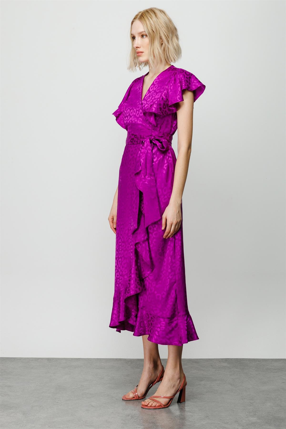 Modailgi  Leopar Jakar Desenli Elbise Mor