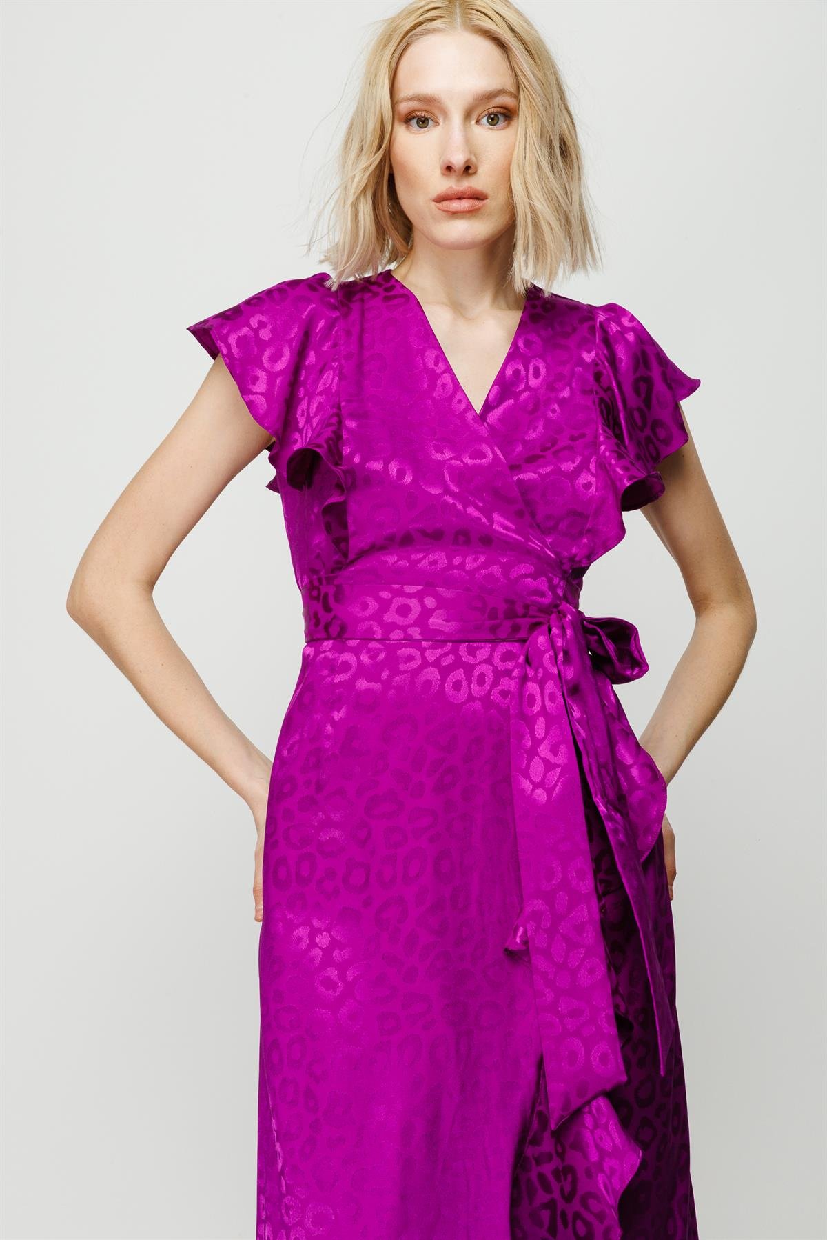 Modailgi  Leopar Jakar Desenli Elbise Mor