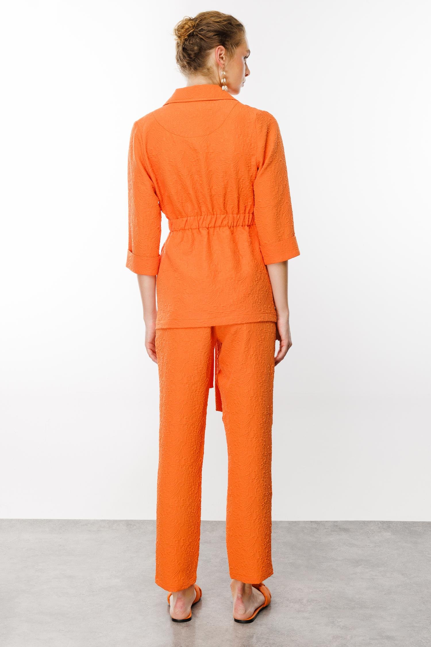 Modailgi  Mono Yaka Belden Kuşaklı Gofreli İkili Tunik Orange