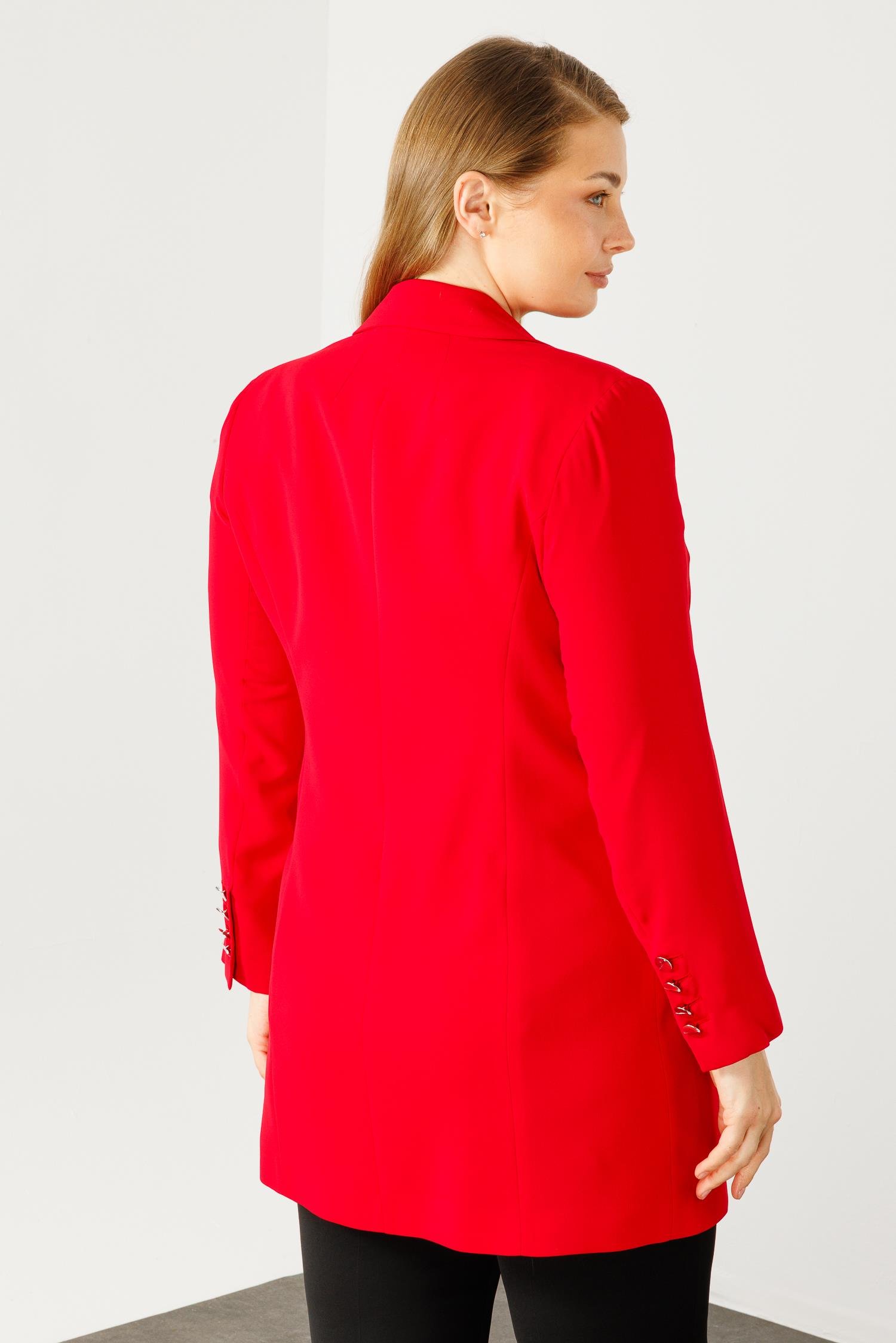 Modailgi  Mono Yaka Çift Düğme Uzun Ceket Kırmızı