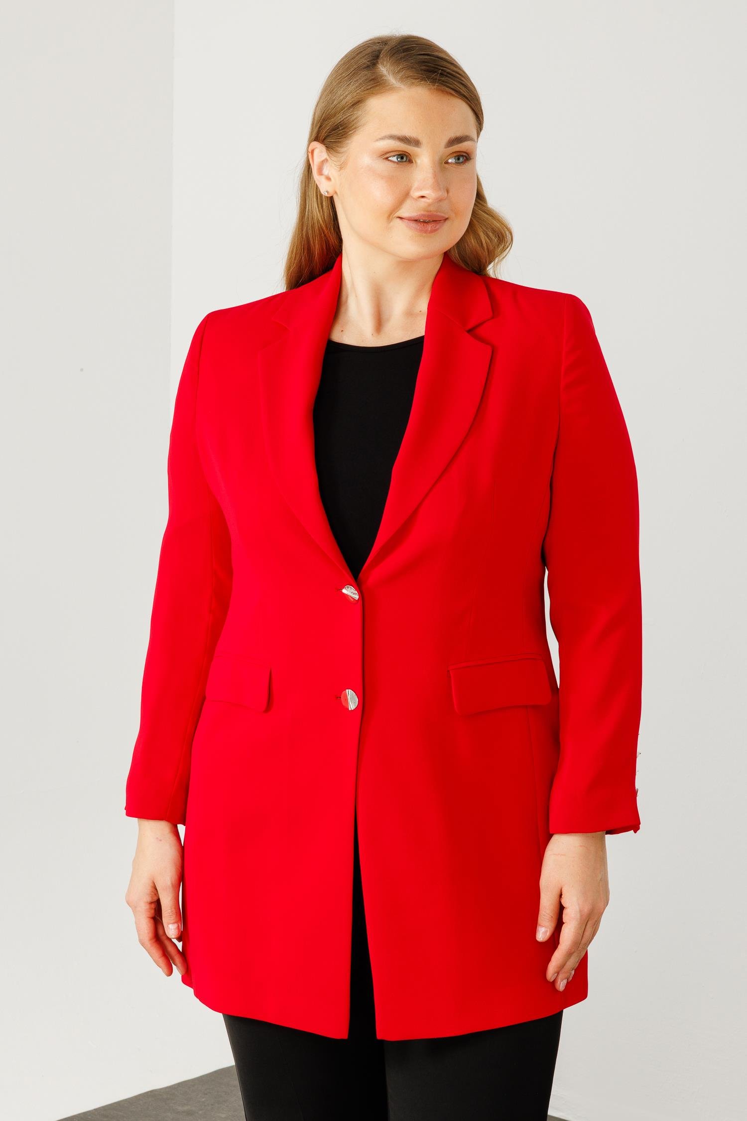 Modailgi  Mono Yaka Çift Düğme Uzun Ceket Kırmızı