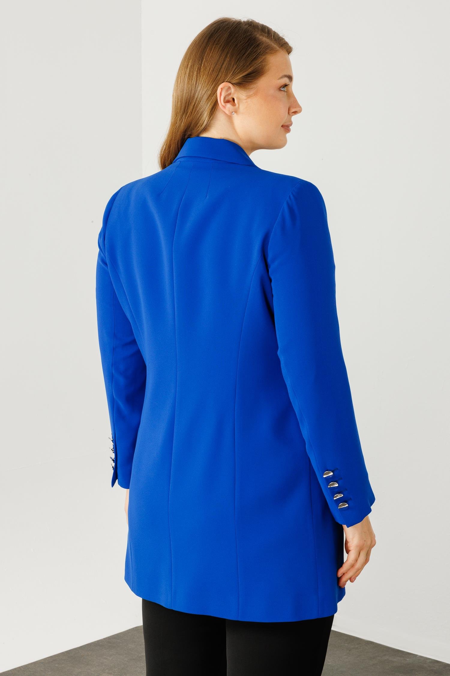 Modailgi  Mono Yaka Çift Düğme Uzun Ceket Saks