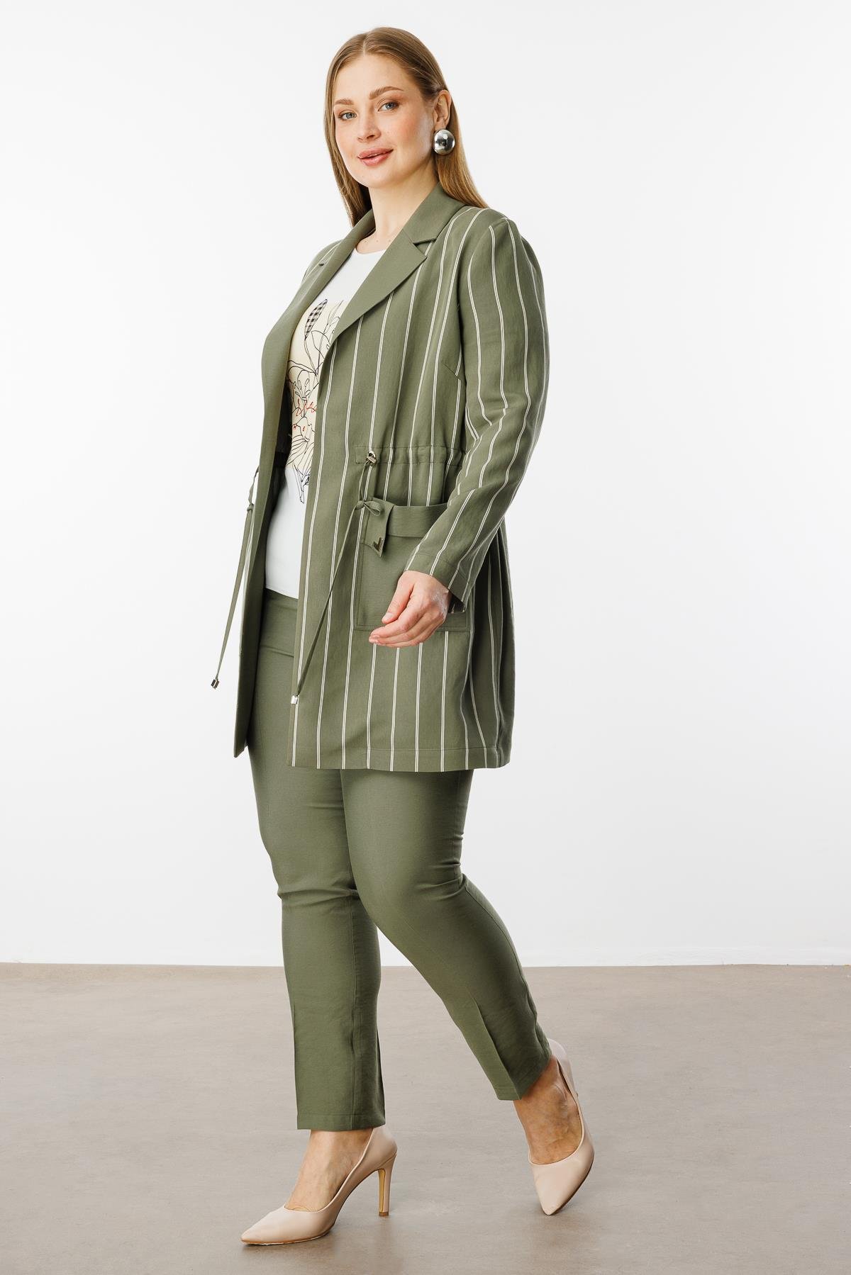 Modailgi  Mono Yaka Çizgili Tunik Haki