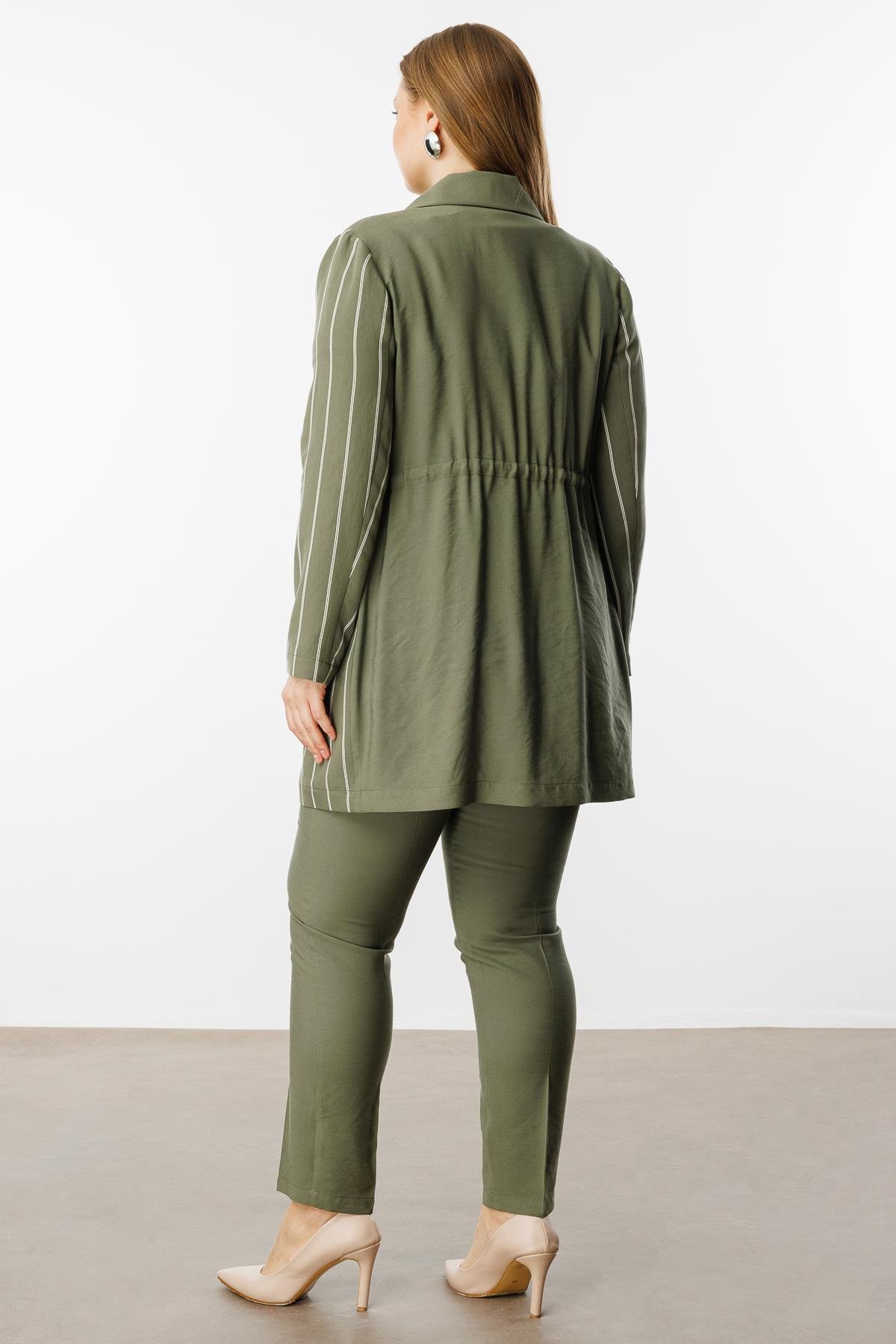 Modailgi  Mono Yaka Çizgili Tunik Haki