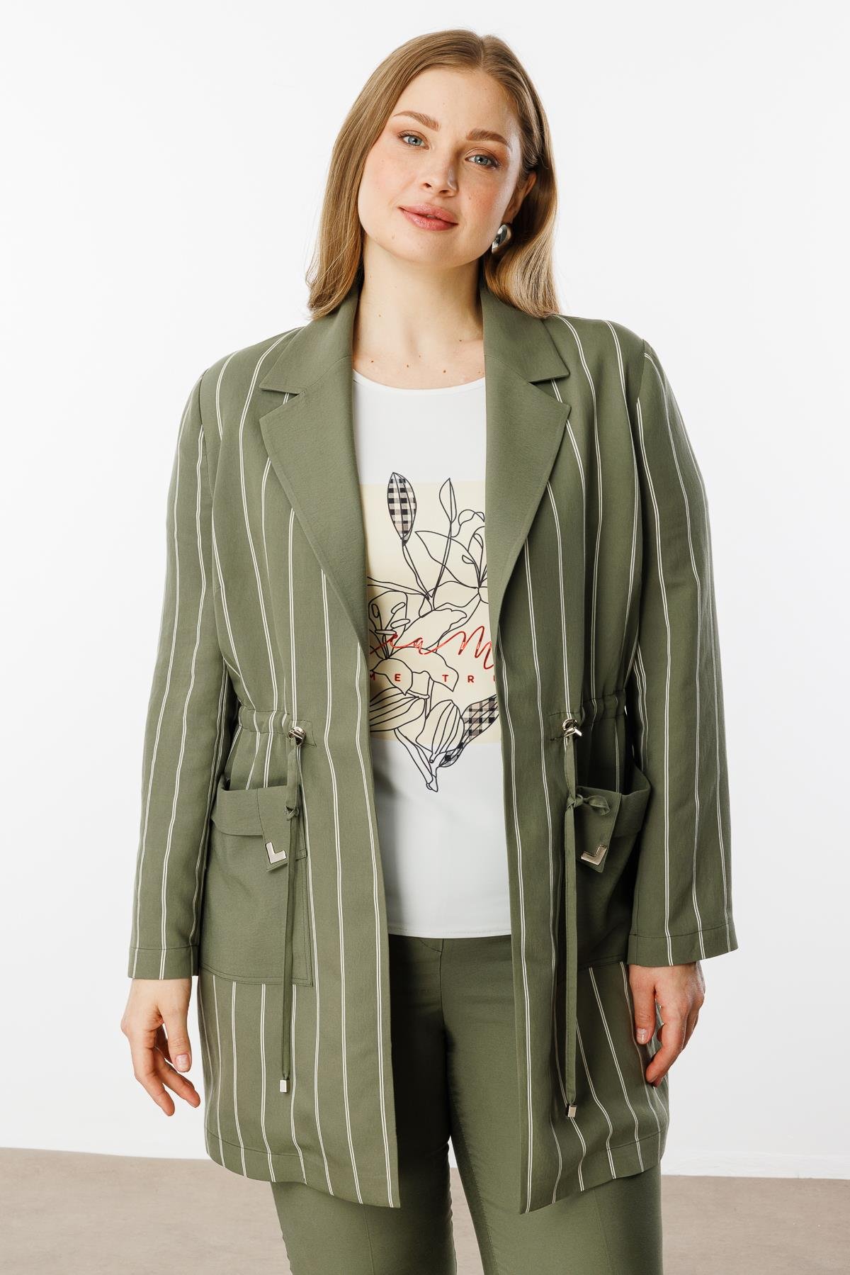 Modailgi  Mono Yaka Çizgili Tunik Haki