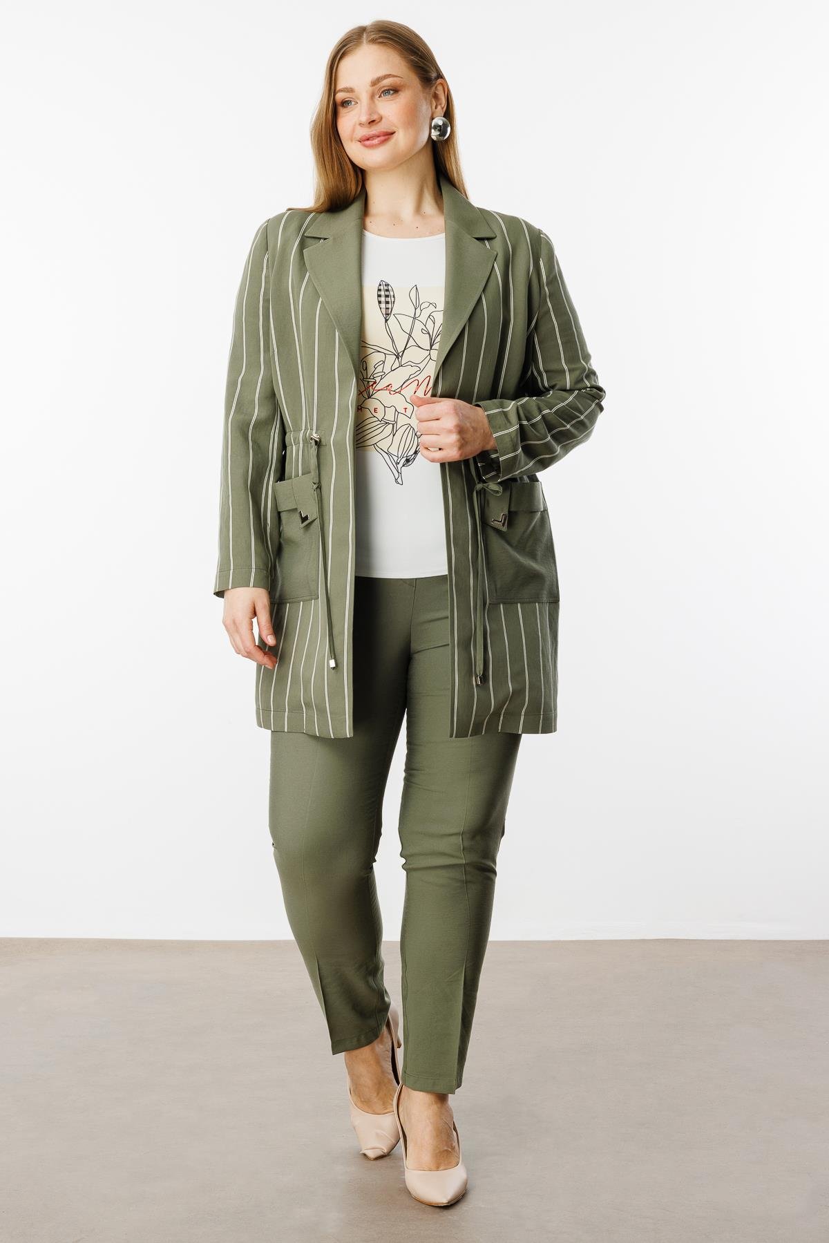 Modailgi  Mono Yaka Çizgili Tunik Haki