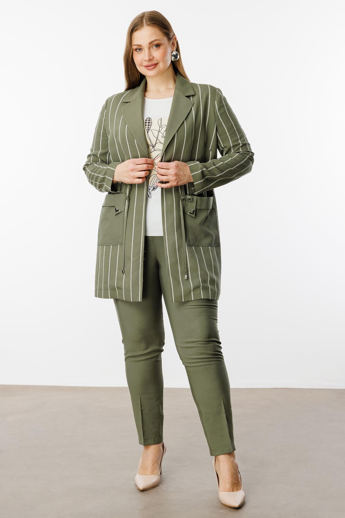 Modailgi  Mono Yaka Çizgili Tunik Haki