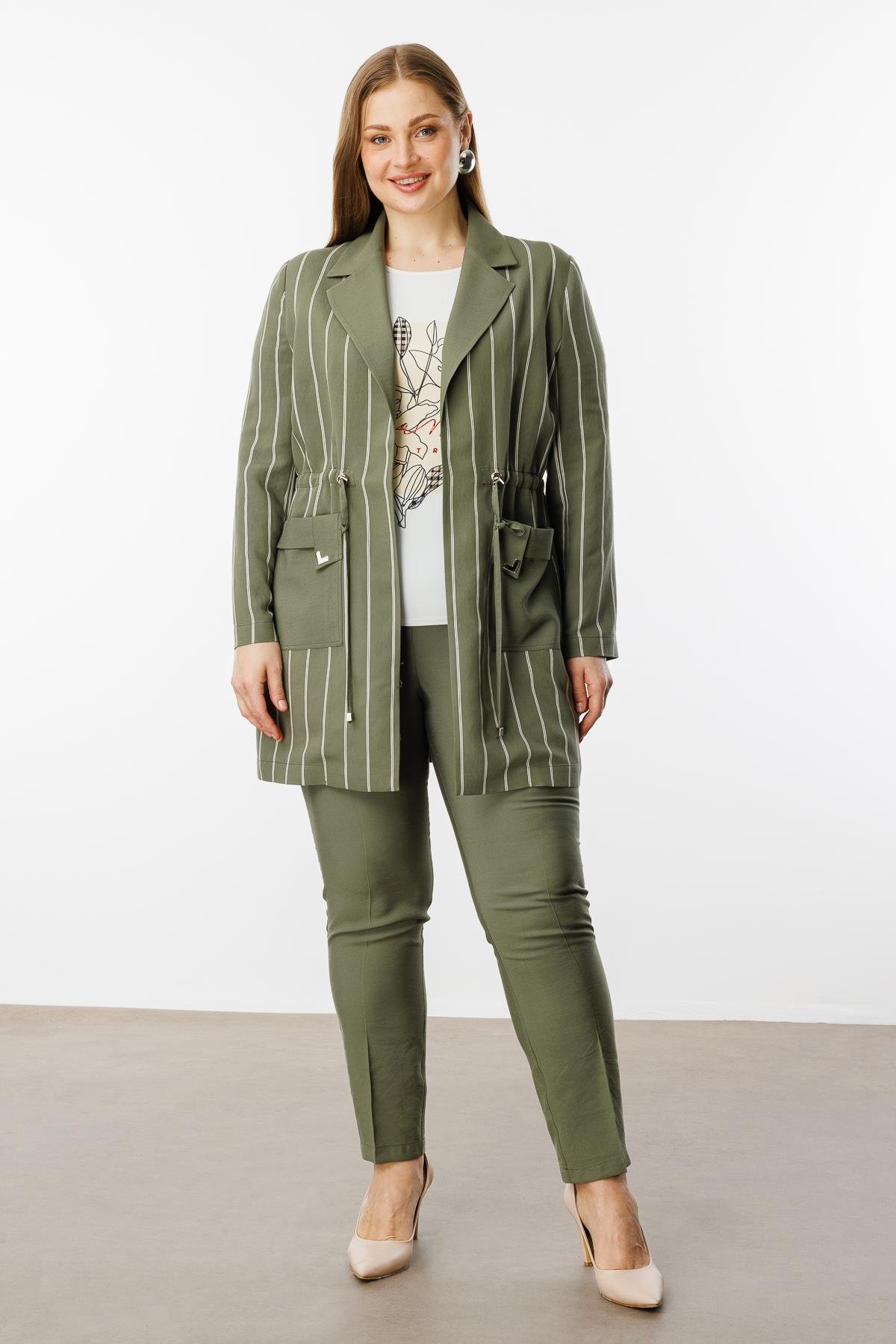 Modailgi  Mono Yaka Çizgili Tunik Haki