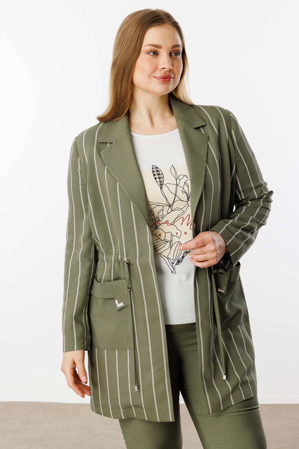 Modailgi  Mono Yaka Çizgili Tunik Haki