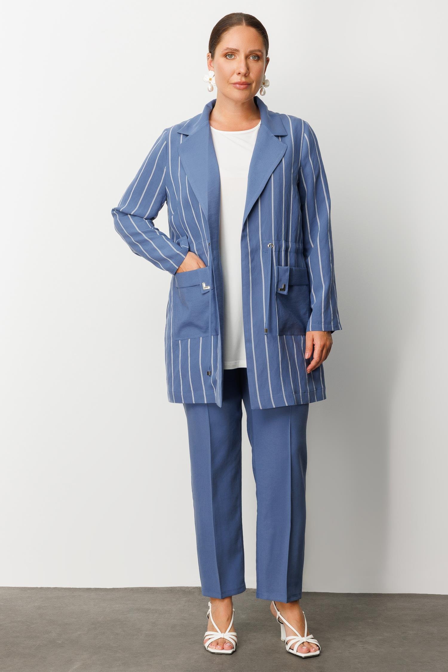 Modailgi  Mono Yaka Çizgili Tunik İndigo