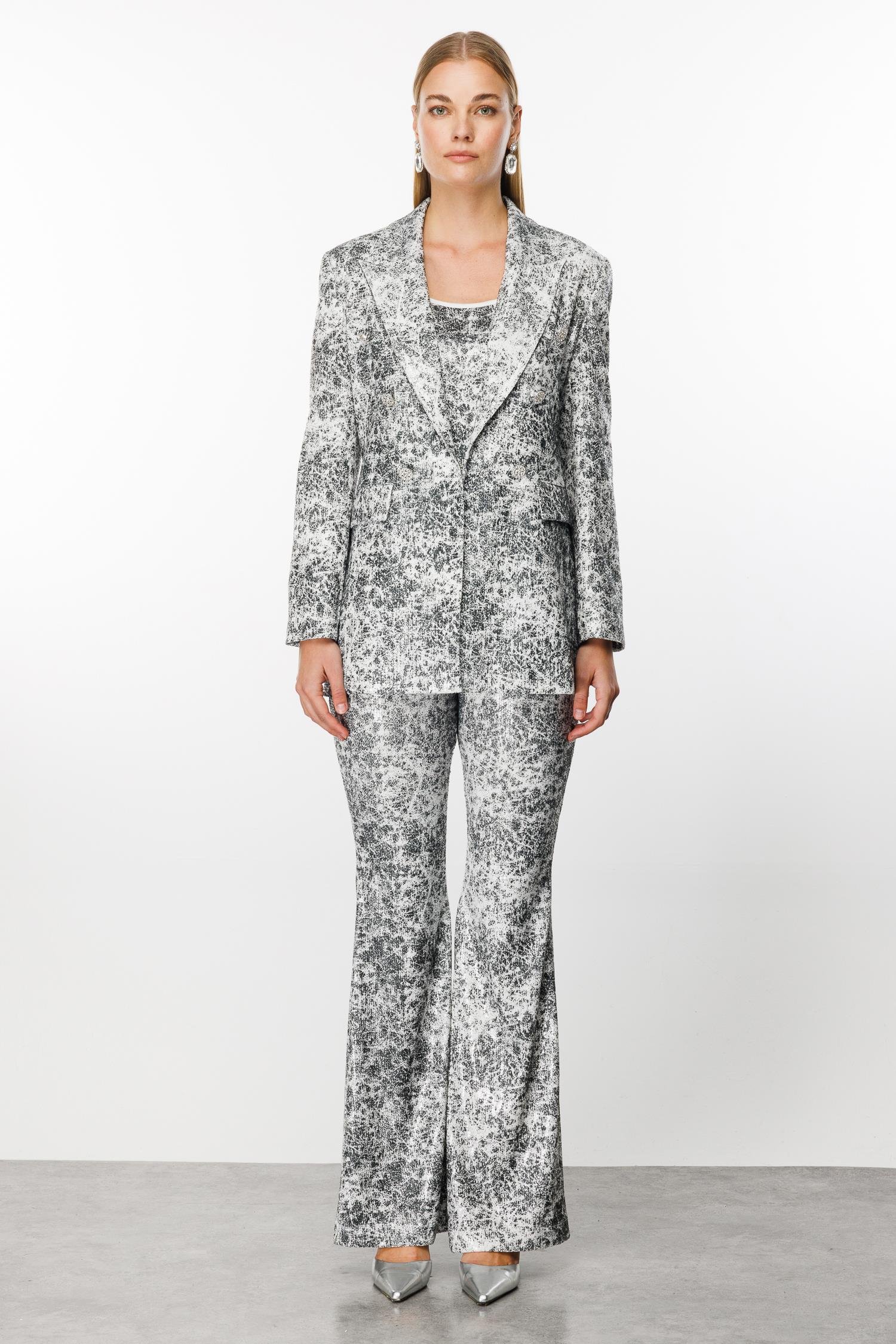 Modailgi  Mono Yaka Düğme Detaylı Payet Ceket Siyah