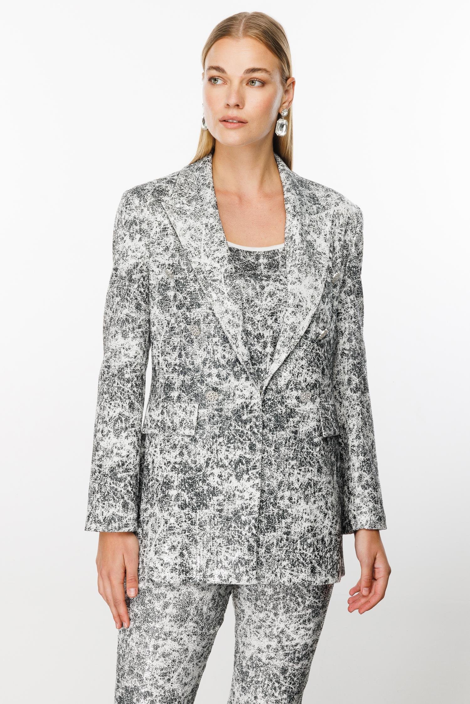 Modailgi  Mono Yaka Düğme Detaylı Payet Ceket Siyah