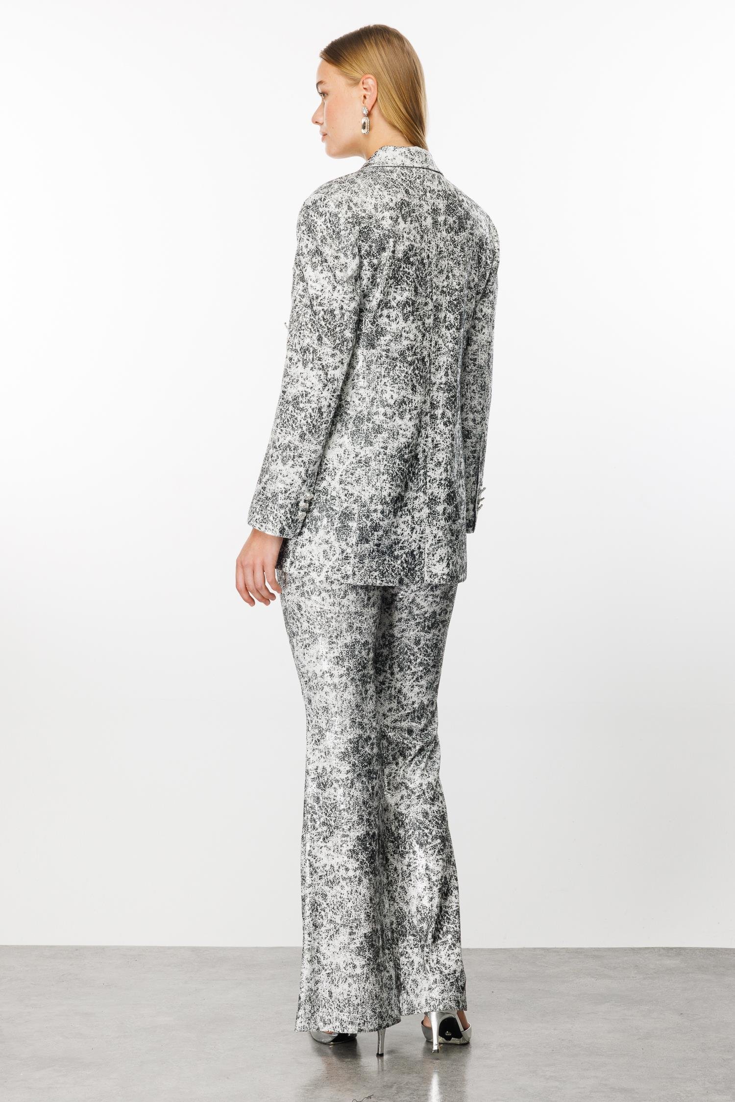 Modailgi  Mono Yaka Düğme Detaylı Payet Ceket Siyah