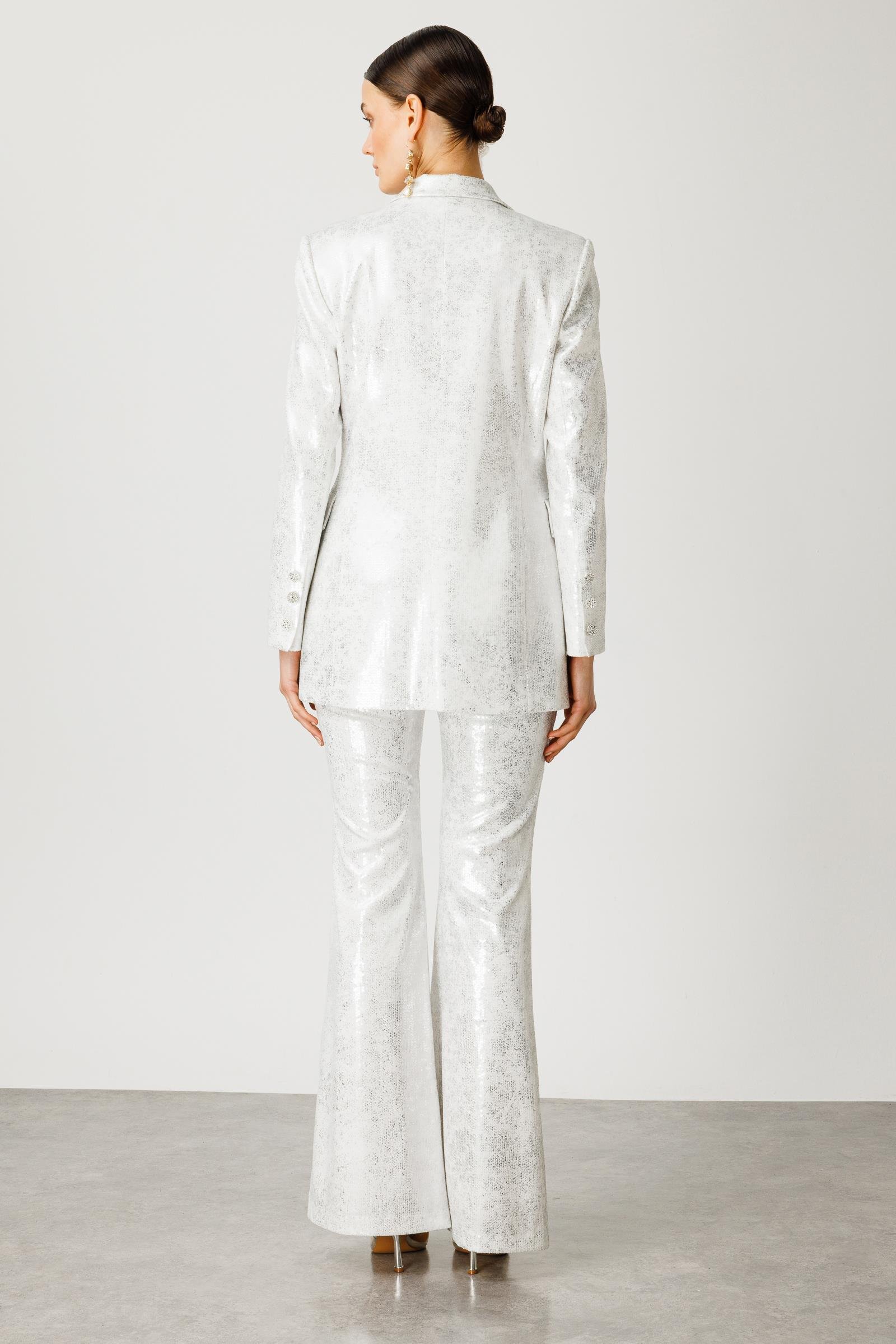 Modailgi  Mono Yaka Düğme Detaylı Payet Ceket Ekru