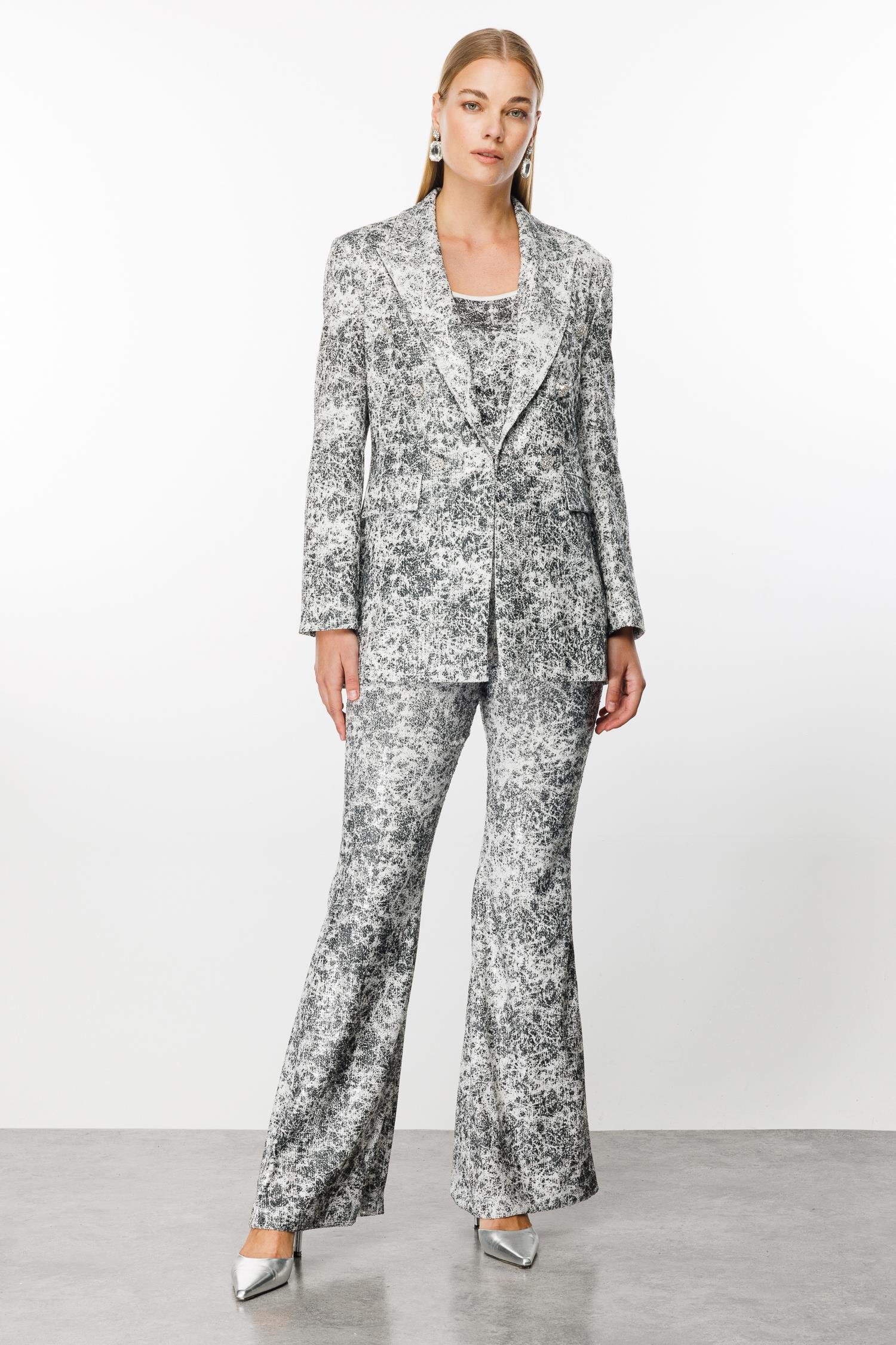 Modailgi  Mono Yaka Düğme Detaylı Payet Ceket Siyah