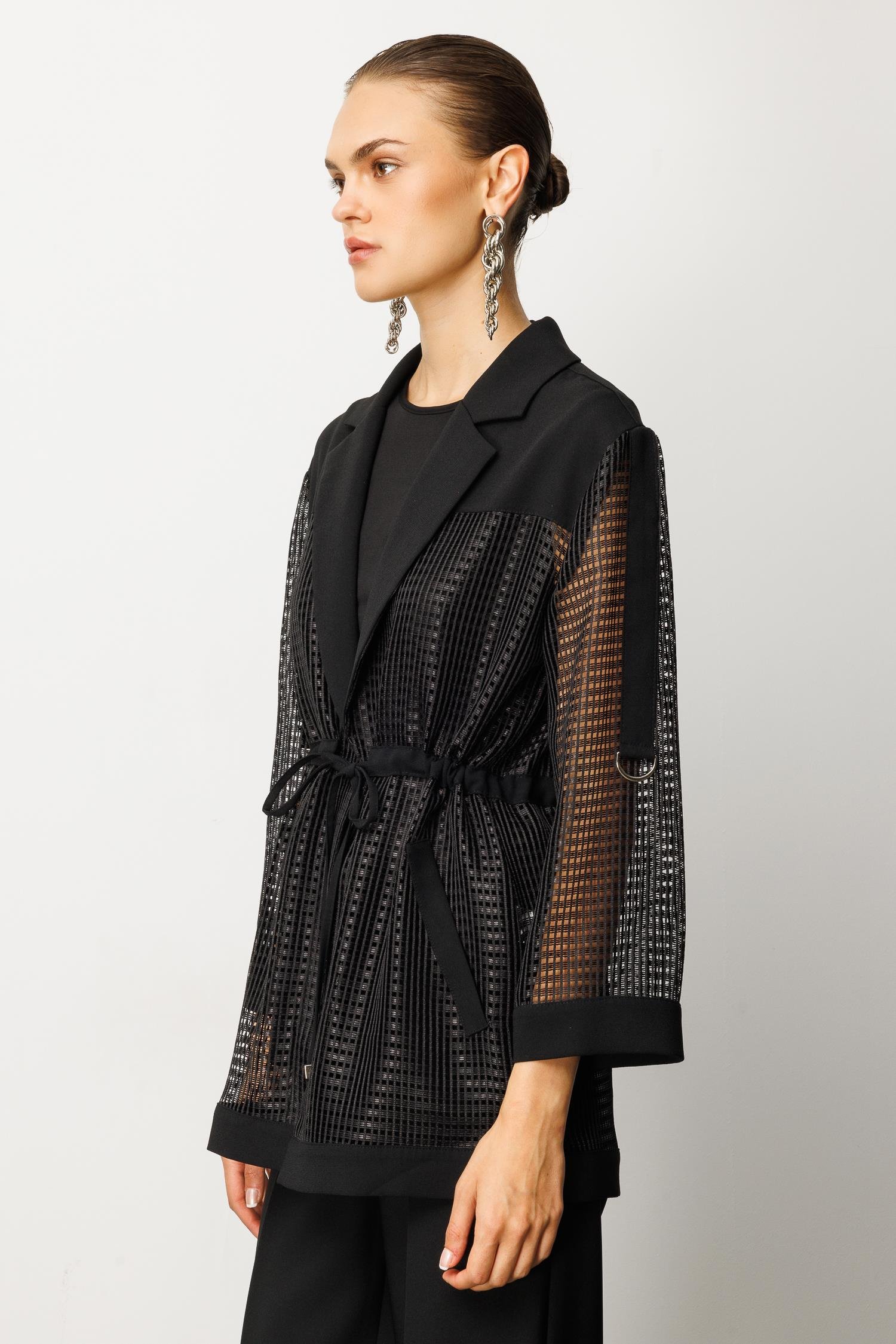 Modailgi  Mono Yaka File Detaylı İkili Takım Siyah