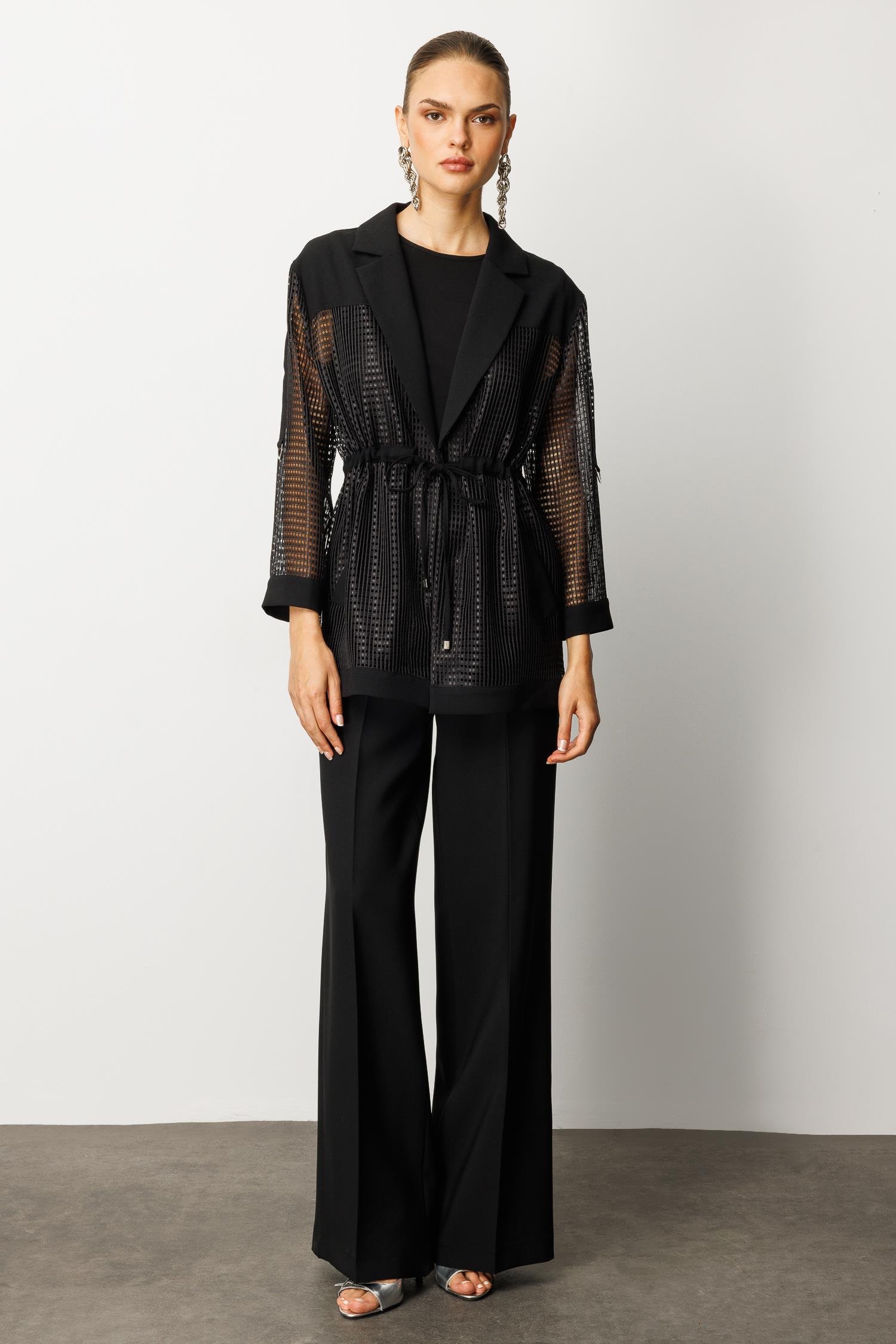 Modailgi  Mono Yaka File Detaylı İkili Takım Siyah