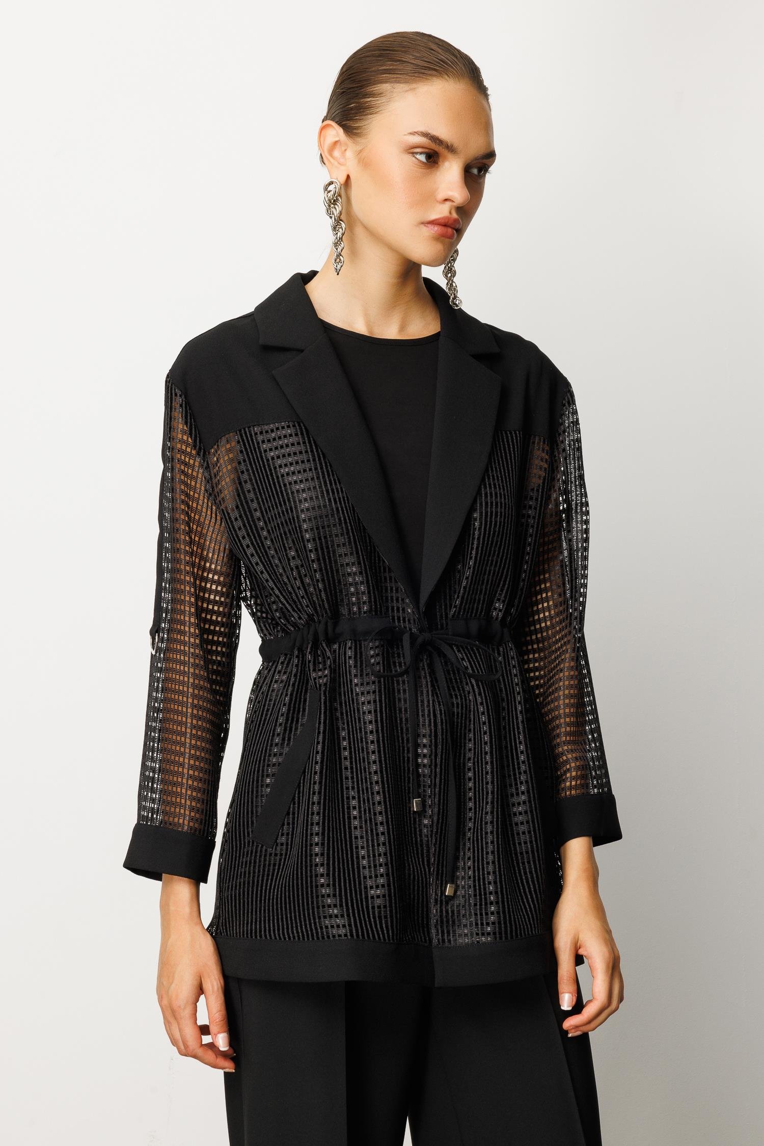 Modailgi  Mono Yaka File Detaylı İkili Takım Siyah