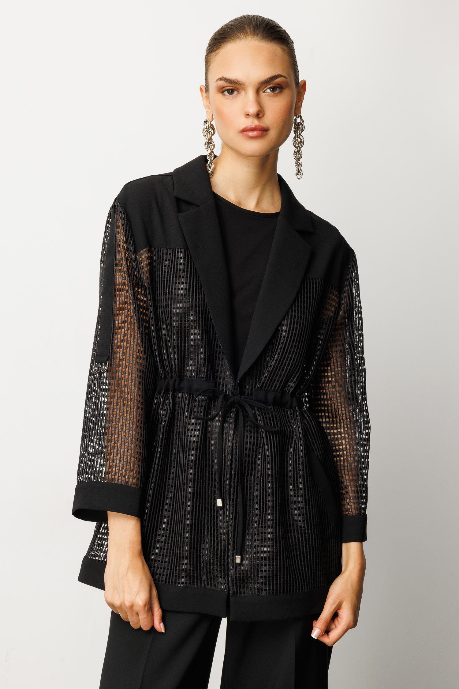 Modailgi  Mono Yaka File Detaylı İkili Takım Siyah