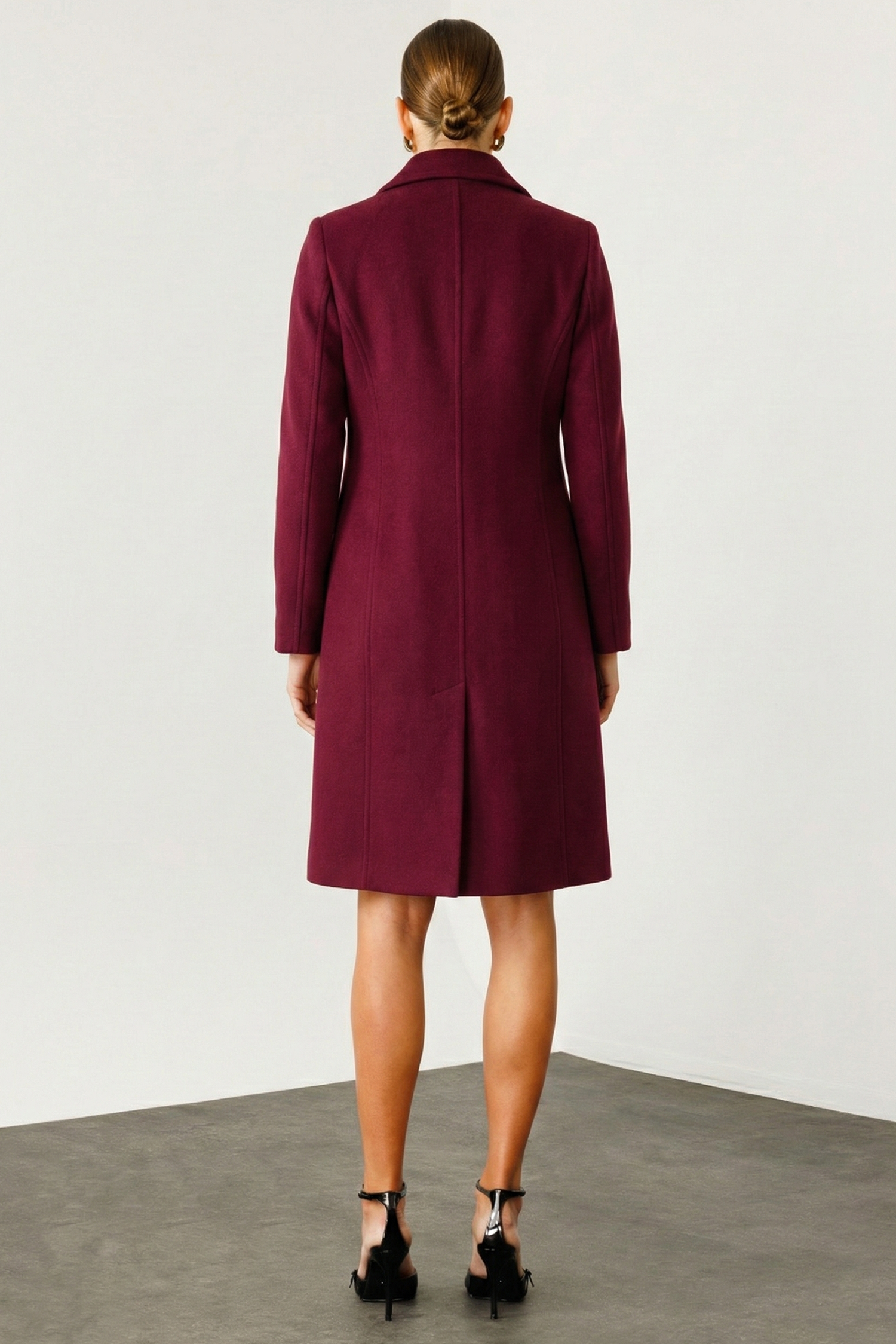 Modailgi  Mono Yaka Fleto Cepli Kruvaze Kaşe Kaban Bordo