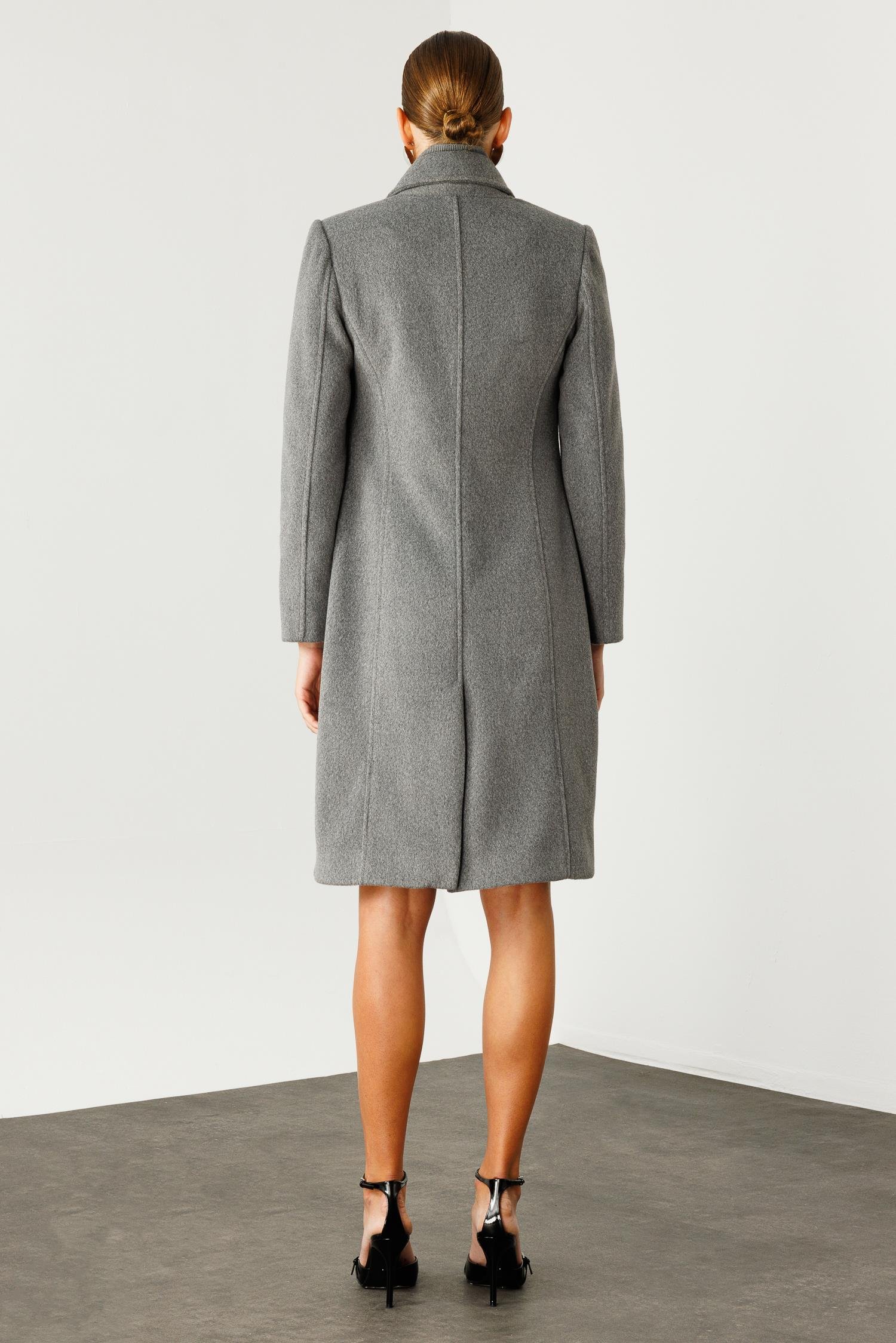 Modailgi  Mono Yaka Fleto Cepli Kruvaze Kaşe Kaban Gri