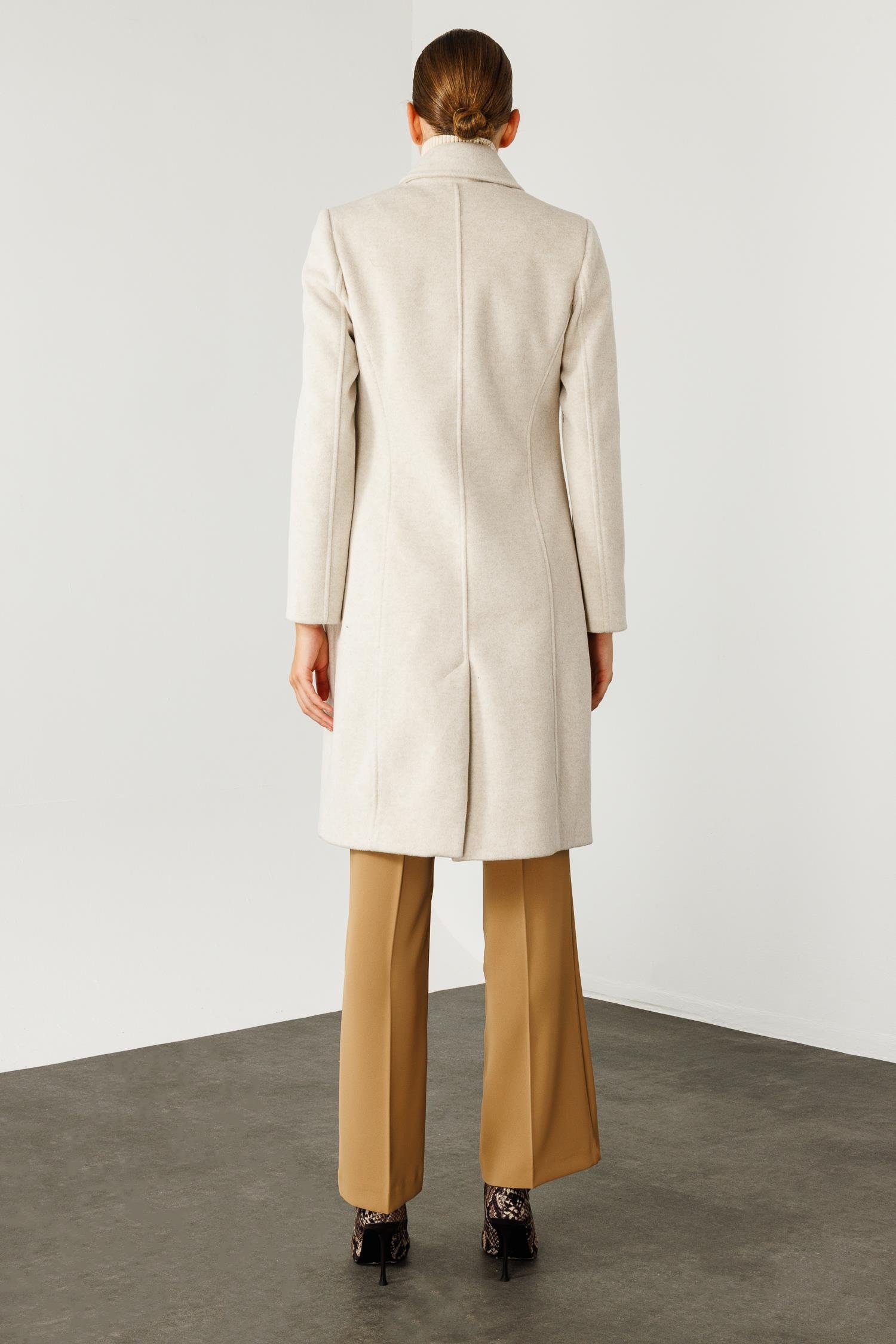 Modailgi  Mono Yaka Fleto Cepli Kruvaze Kaşe Kaban Kemik