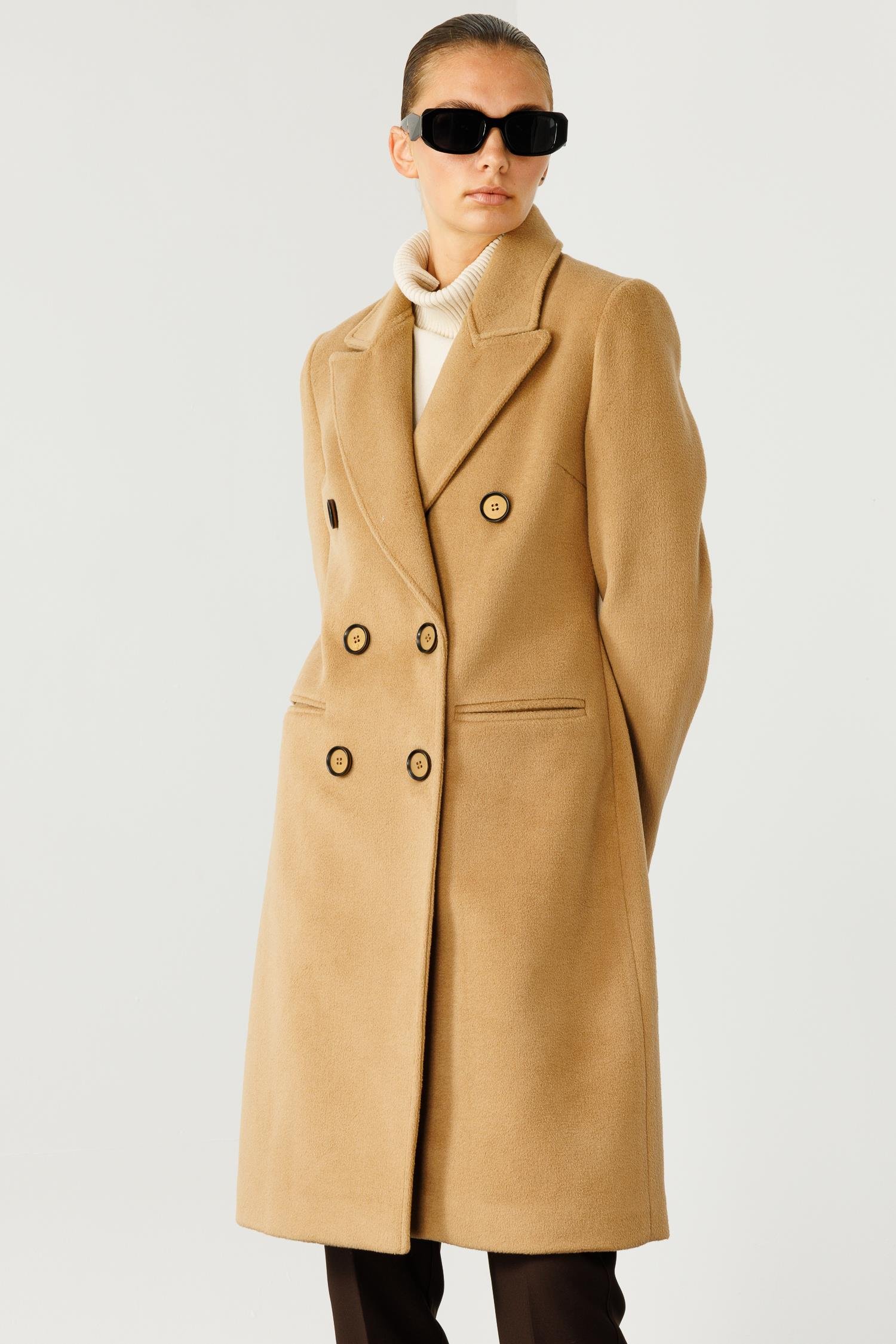 Modailgi  Mono Yaka Fleto Cepli Kruvaze Kaşe Kaban Camel