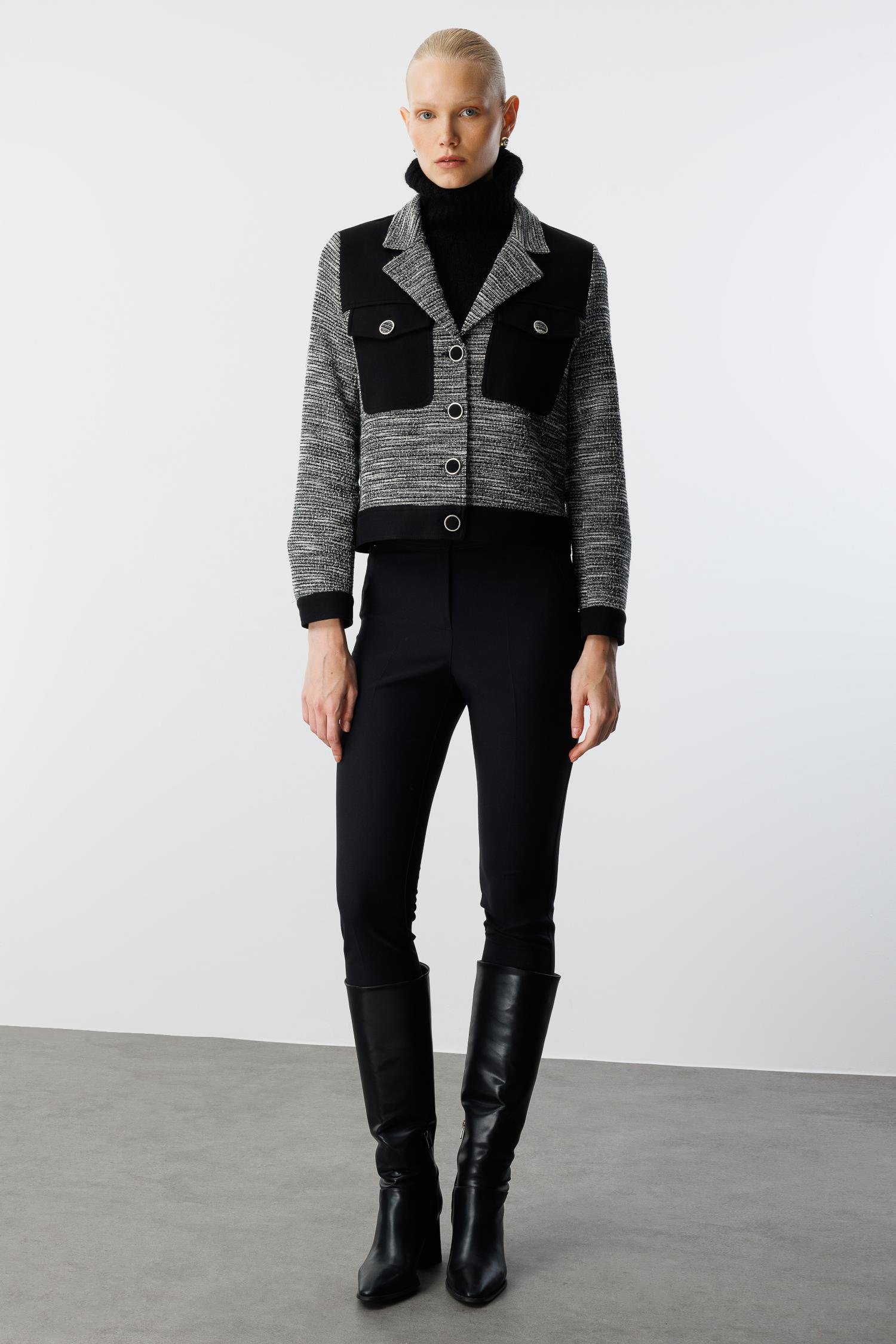 Modailgi  Mono Yaka Kısa Astarsız Örme Ceket Gri