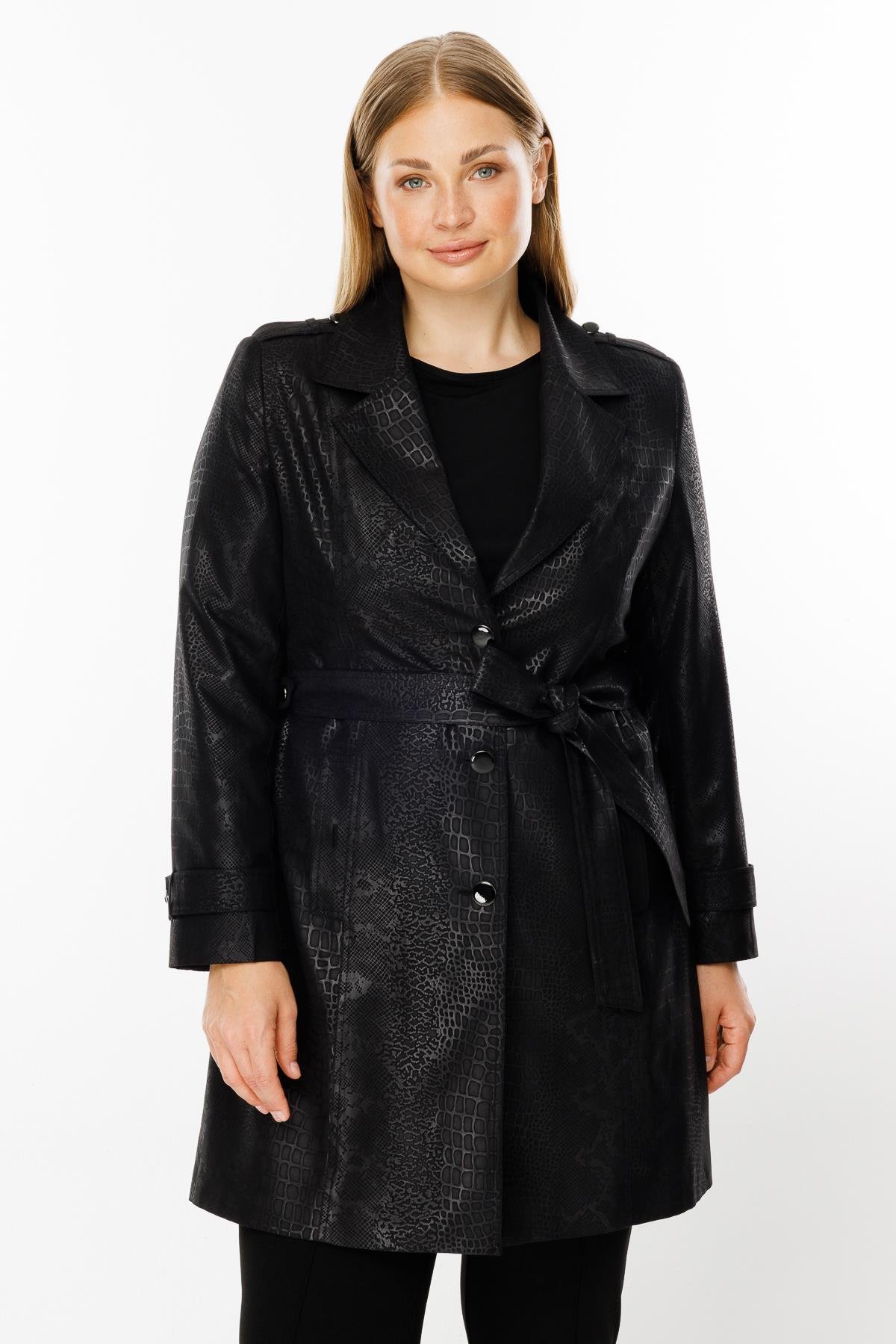 Modailgi  Mono Yaka Krokodil Desen Trenç Siyah