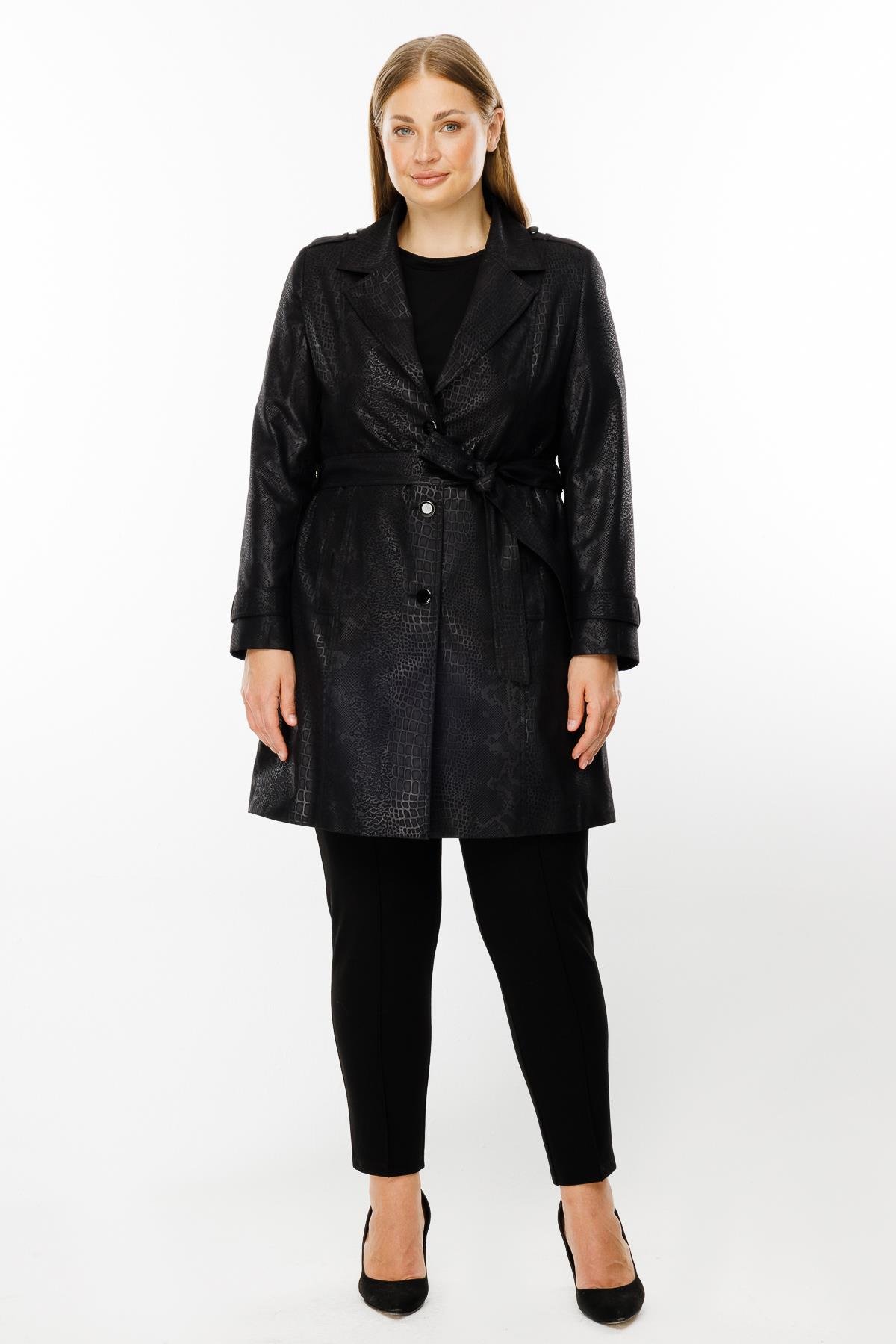 Modailgi  Mono Yaka Krokodil Desen Trenç Siyah