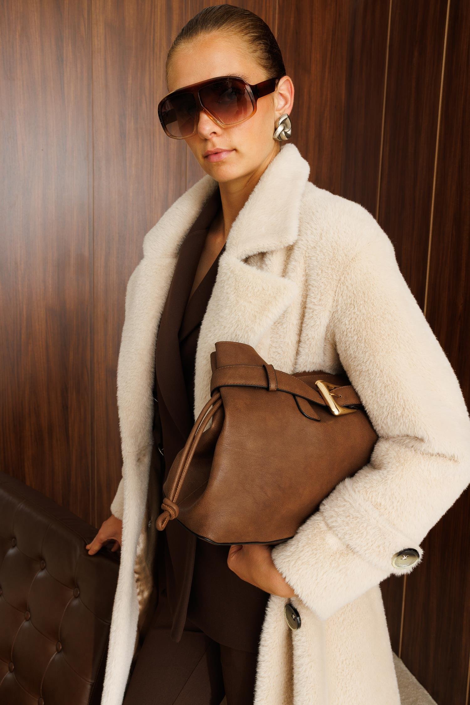 Modailgi  Mono Yaka Kruvaze Alcantara Kaban Camel