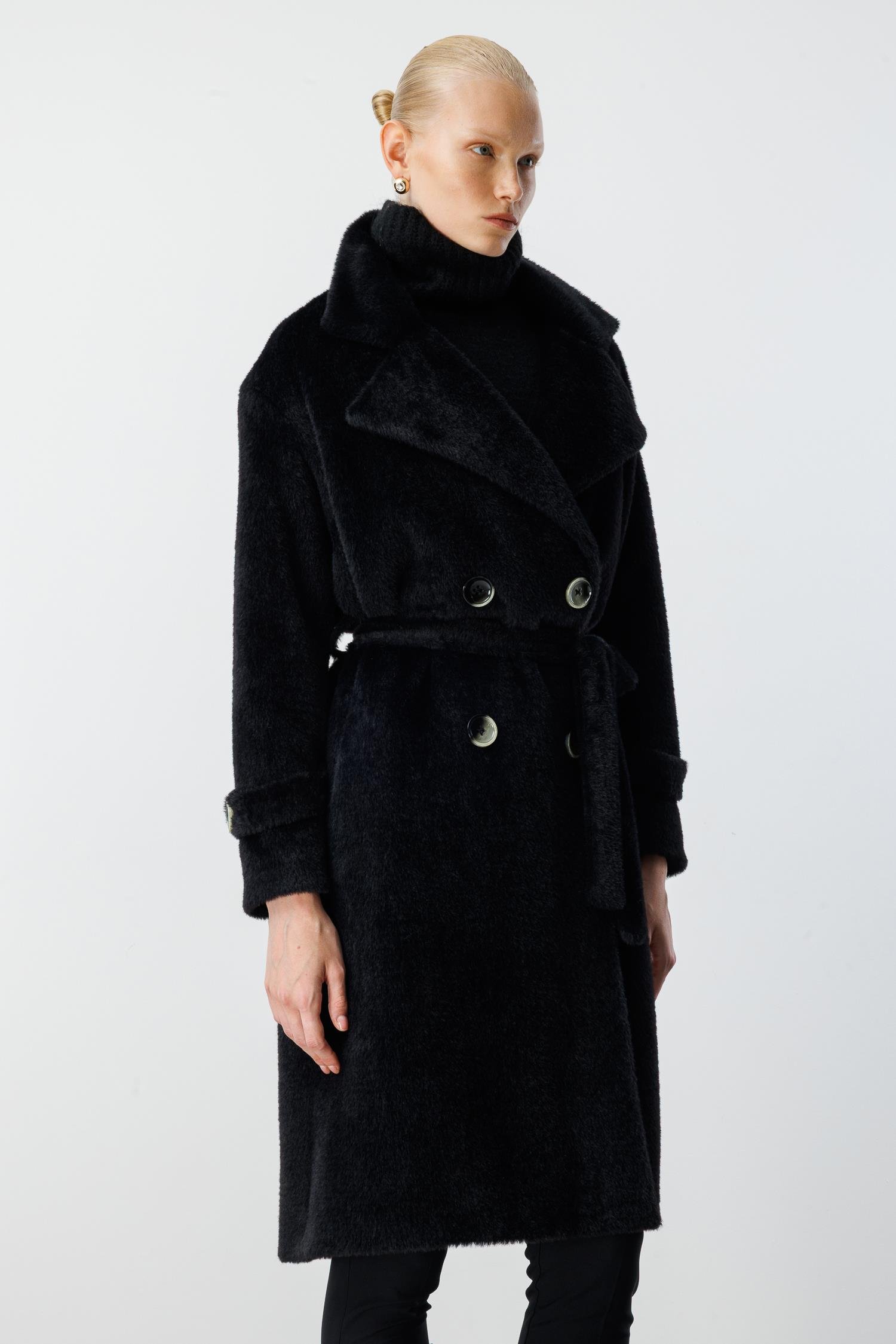 Modailgi  Mono Yaka Kruvaze Alcantara Kaban Siyah