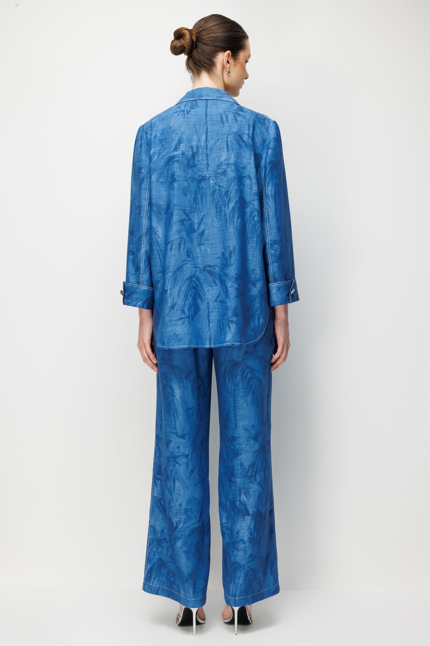 Modailgi  Mono Yaka Oversize Desenli Astarsız Tunik İndigo