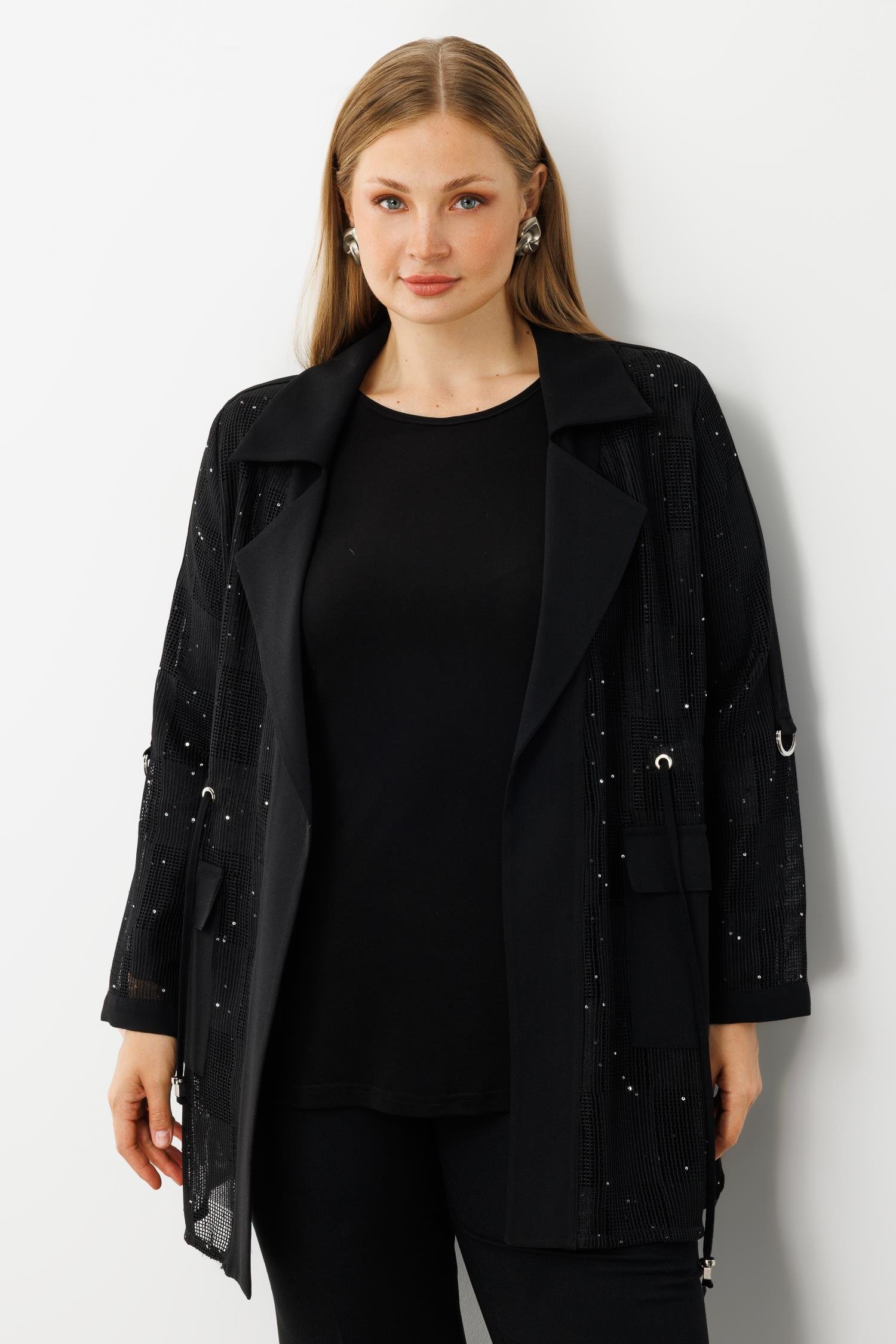 Modailgi  Mono Yaka Pullu File Beli Büzgülü İkili Takım Siyah