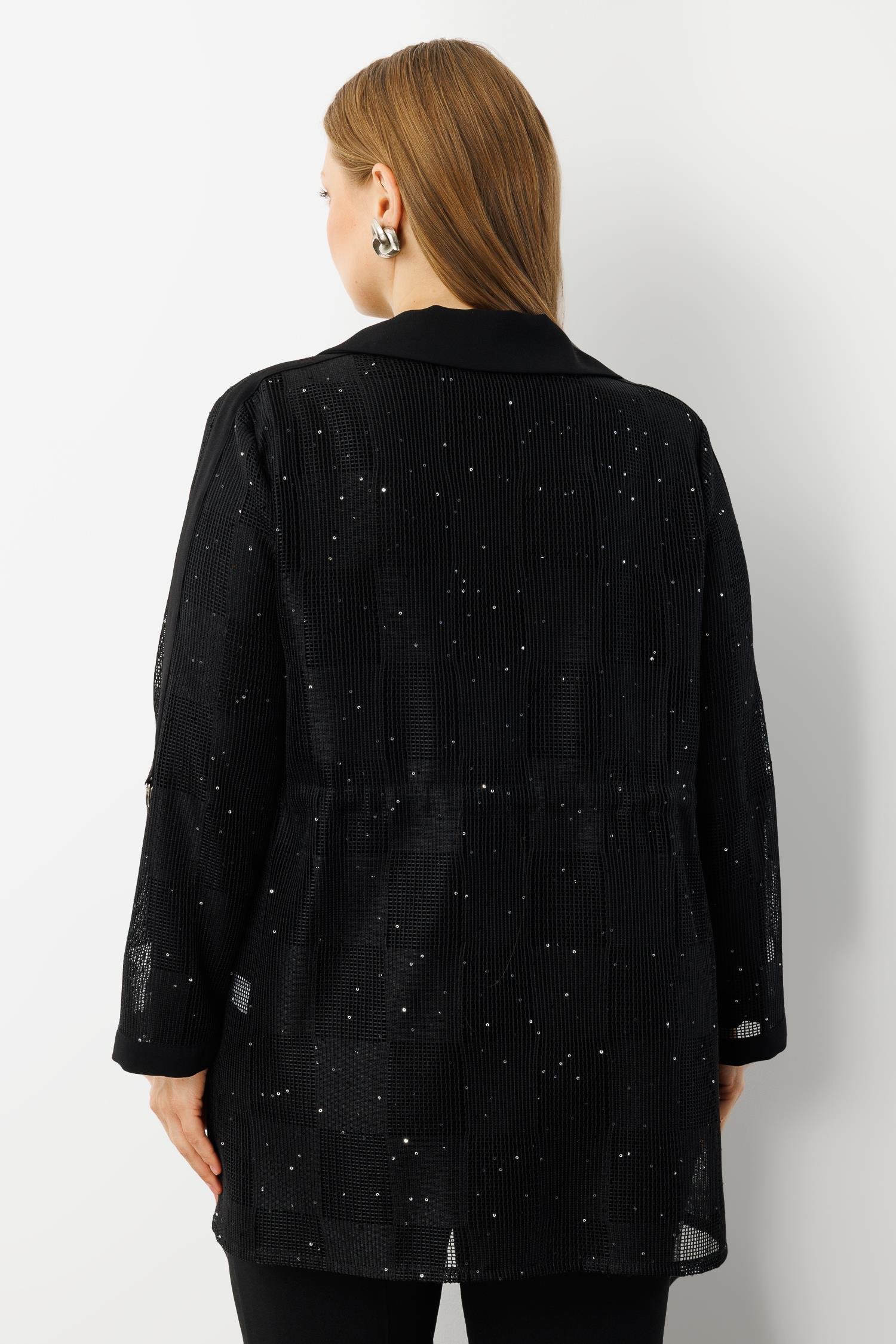 Modailgi  Mono Yaka Pullu File Beli Büzgülü İkili Takım Siyah