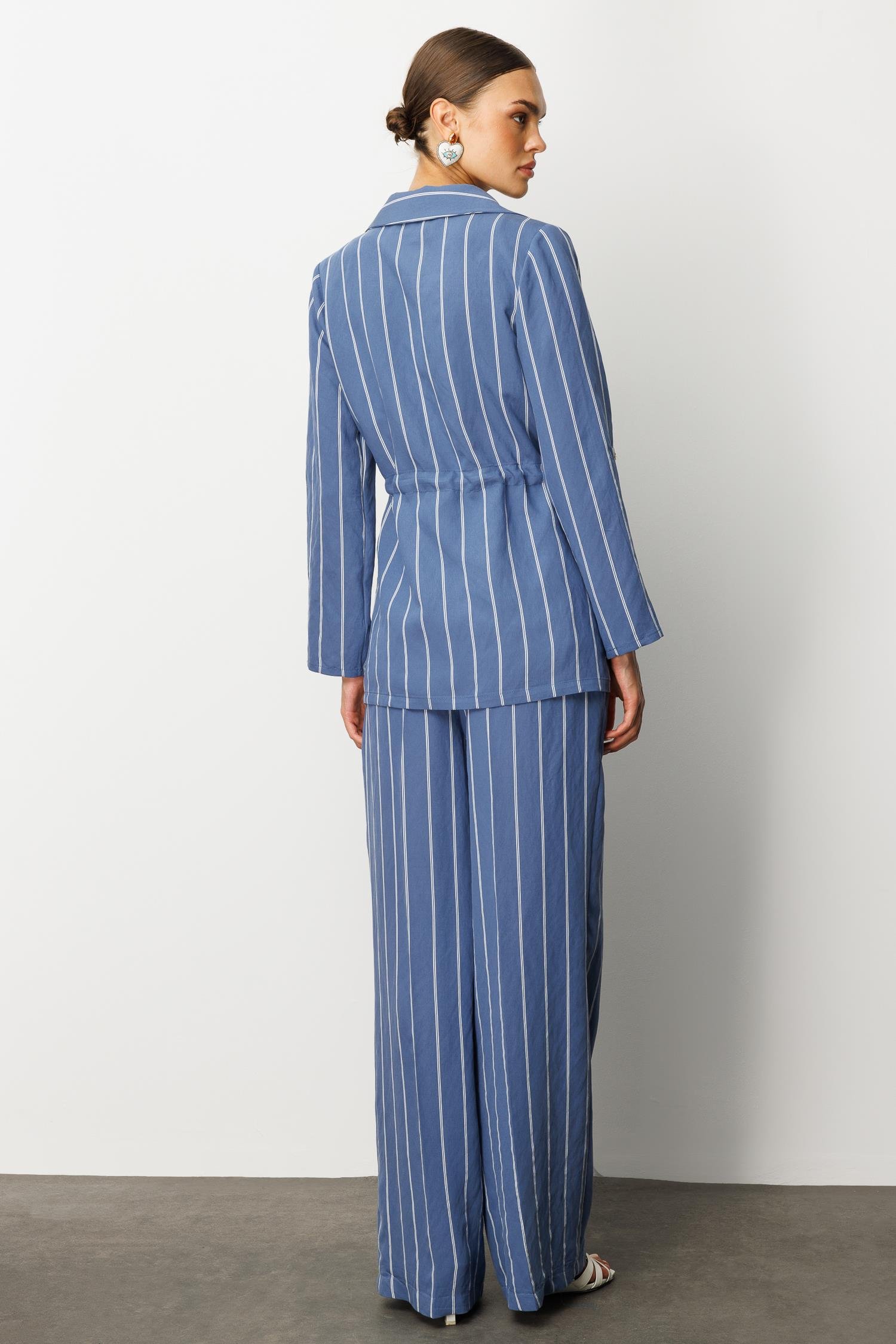 Modailgi  Mono Yaka Safari Kol Beli Tünel Bağcıklı İçi Bluzlu İkili Tunik İndigo