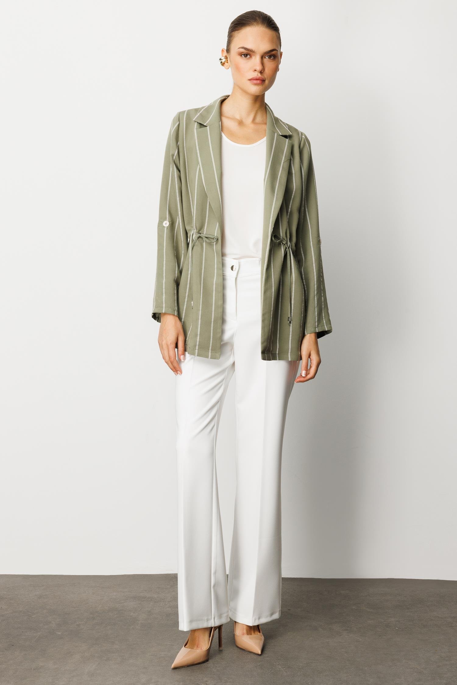 Modailgi  Mono Yaka Safari Kol Beli Tünel Bağcıklı İçi Bluzlu İkili Tunik Haki