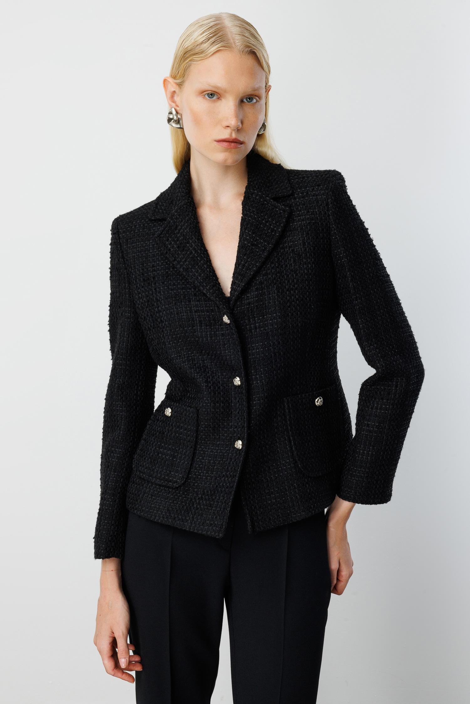 Modailgi  Mono Yaka Torba Cepli Kısa Astarlı Ceket Siyah