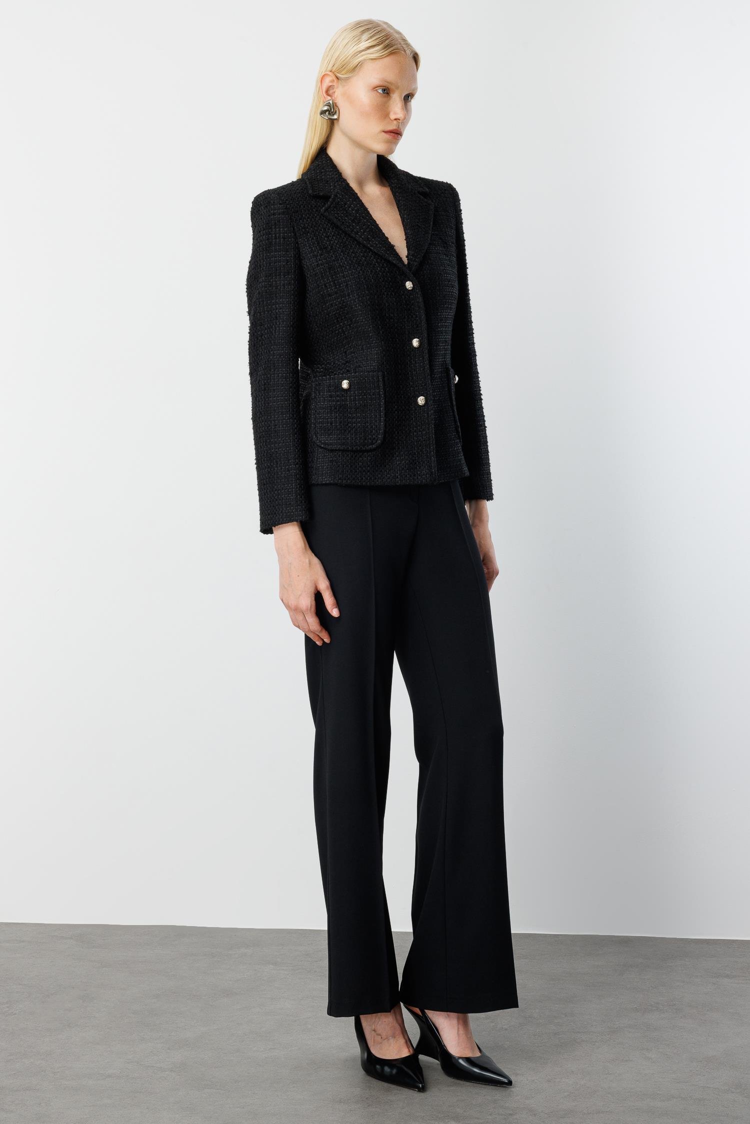 Modailgi  Mono Yaka Torba Cepli Kısa Astarlı Ceket Siyah