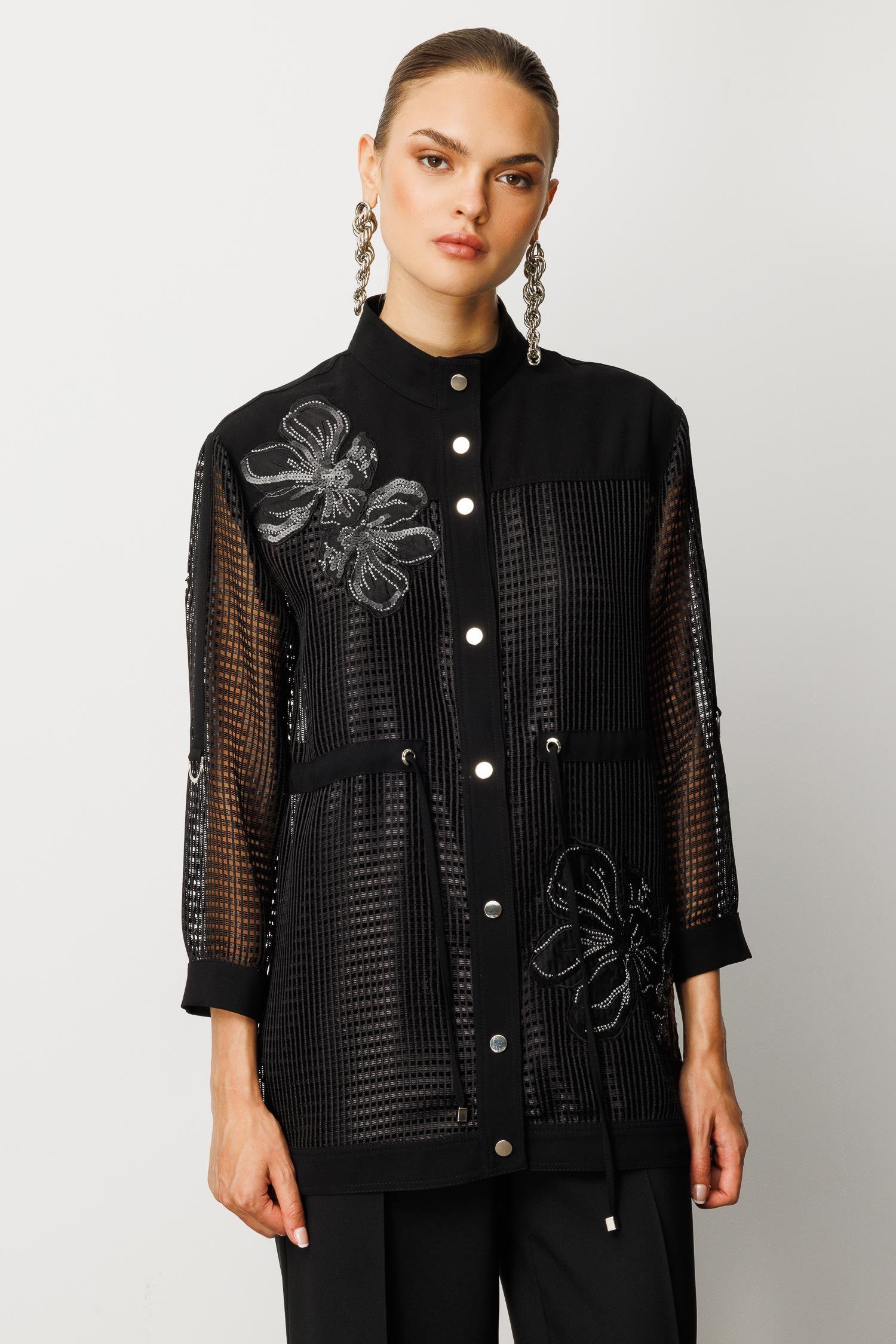 Modailgi  Nakışlı Beli Büzgülü File Detaylı İkili Takım Siyah