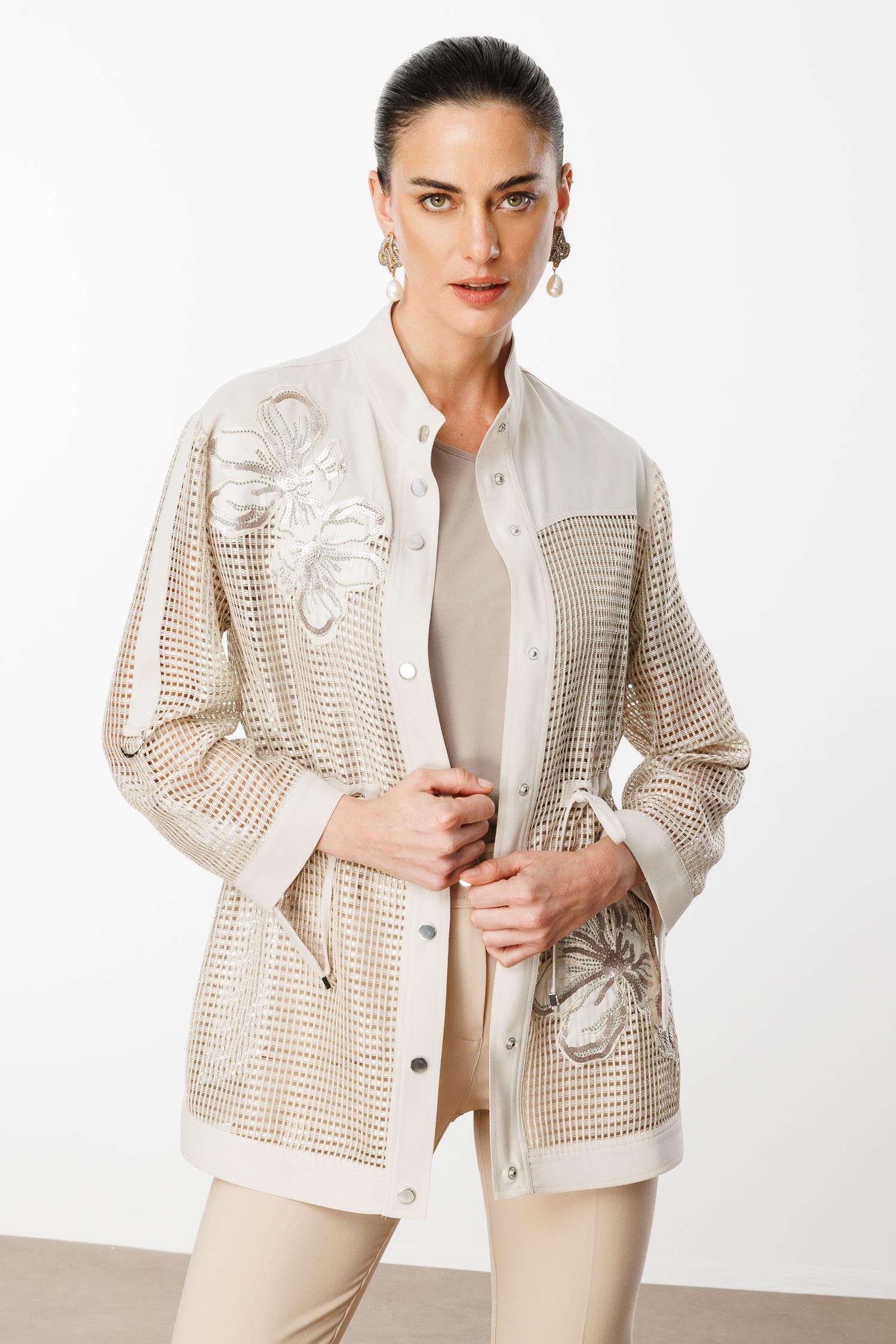 Modailgi  Nakışlı Beli Büzgülü File Detaylı İkili Takım Taş