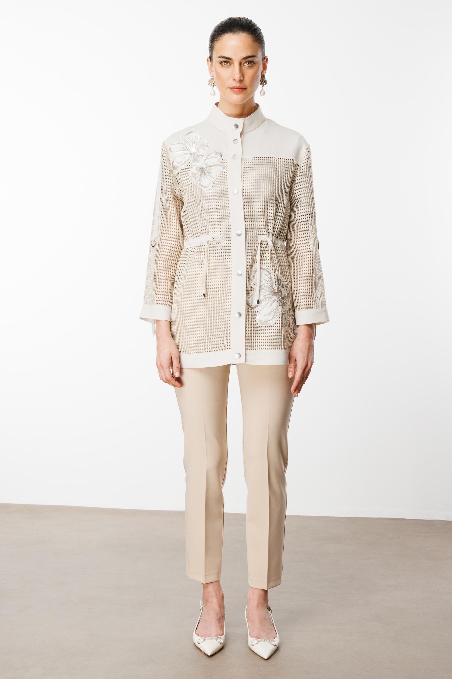 Modailgi  Nakışlı Beli Büzgülü File Detaylı İkili Takım Taş