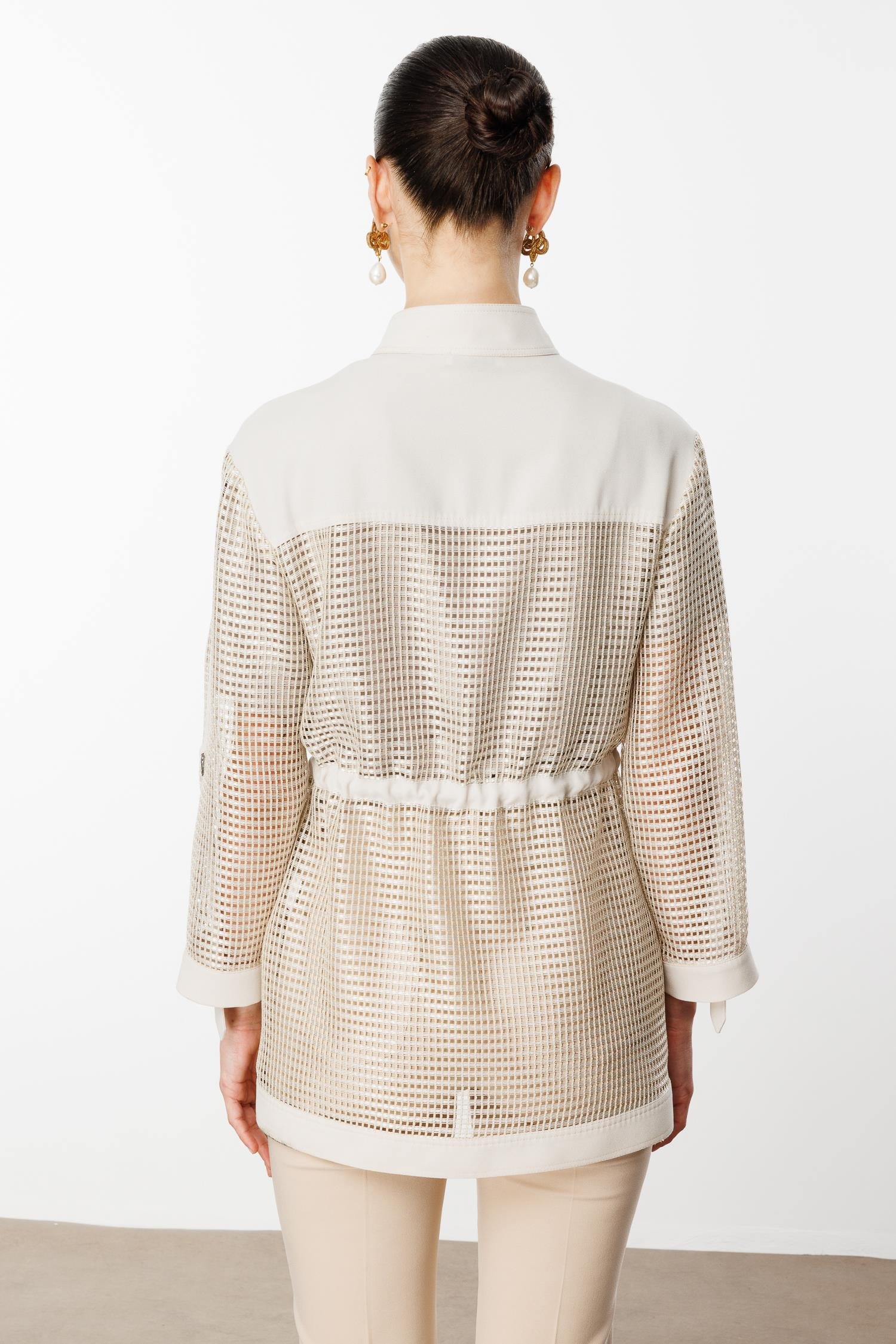 Modailgi  Nakışlı Beli Büzgülü File Detaylı İkili Takım Taş