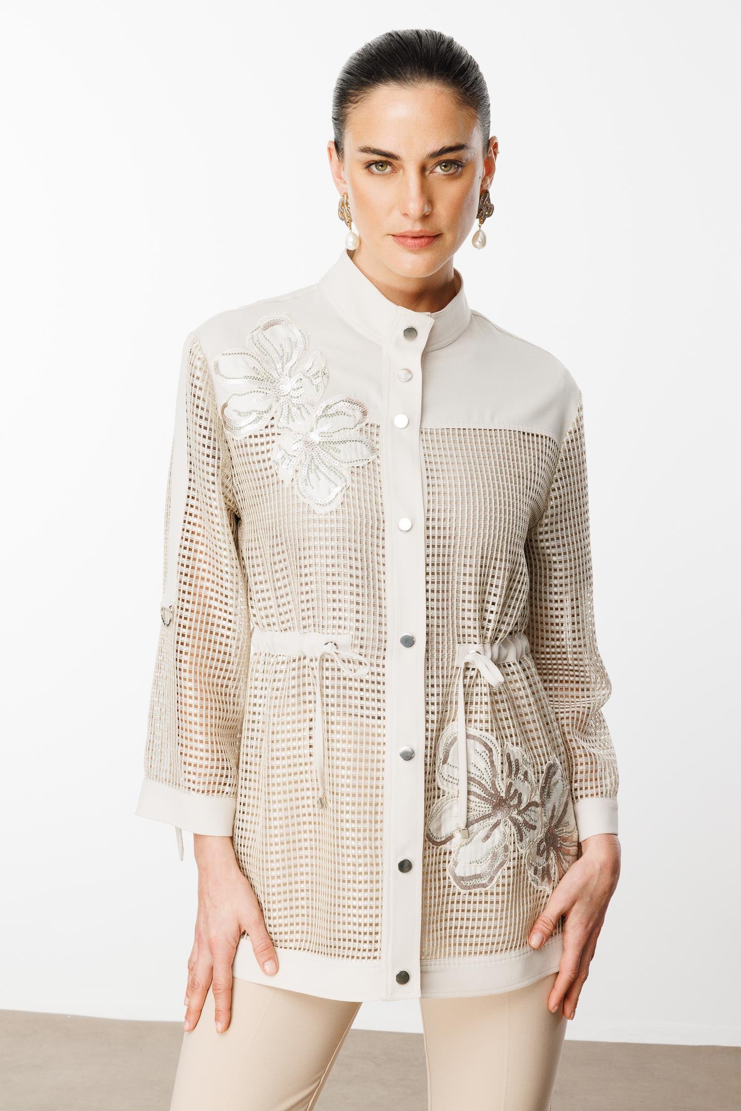 Modailgi  Nakışlı Beli Büzgülü File Detaylı İkili Takım Taş