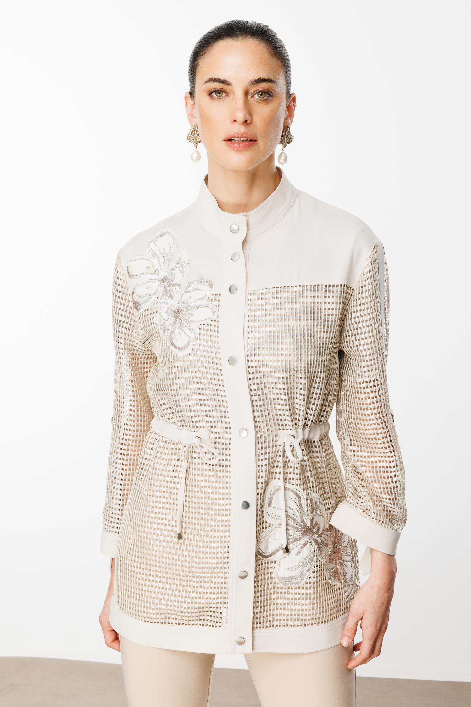 Modailgi  Nakışlı Beli Büzgülü File Detaylı İkili Takım Taş